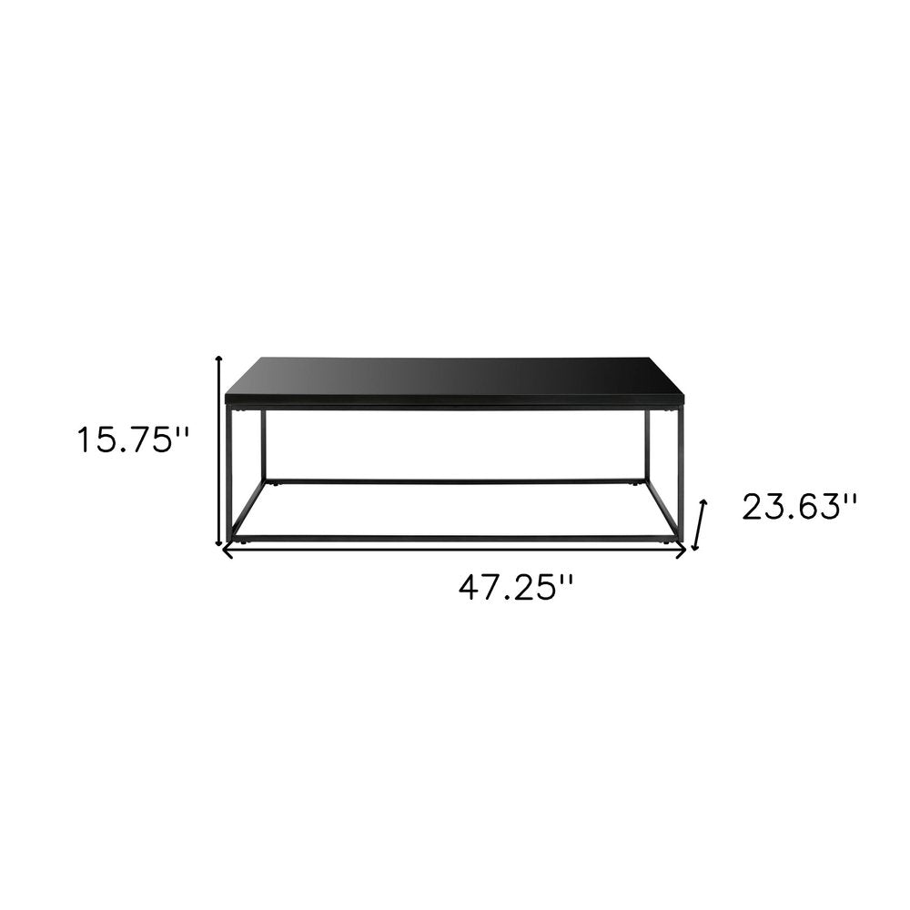47" Black Wood And Metal Frame Coffee Table