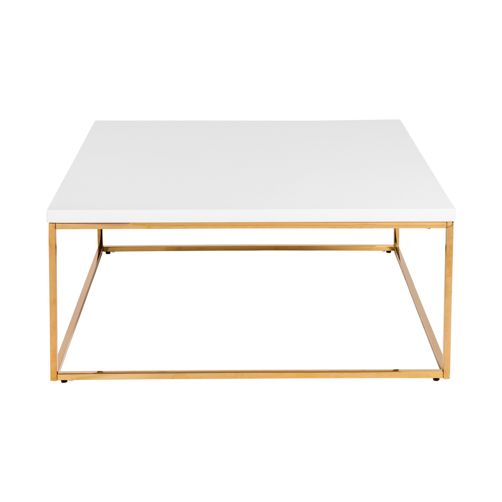 35" White and Gold Wood And Metal Square Frame Coffee Table