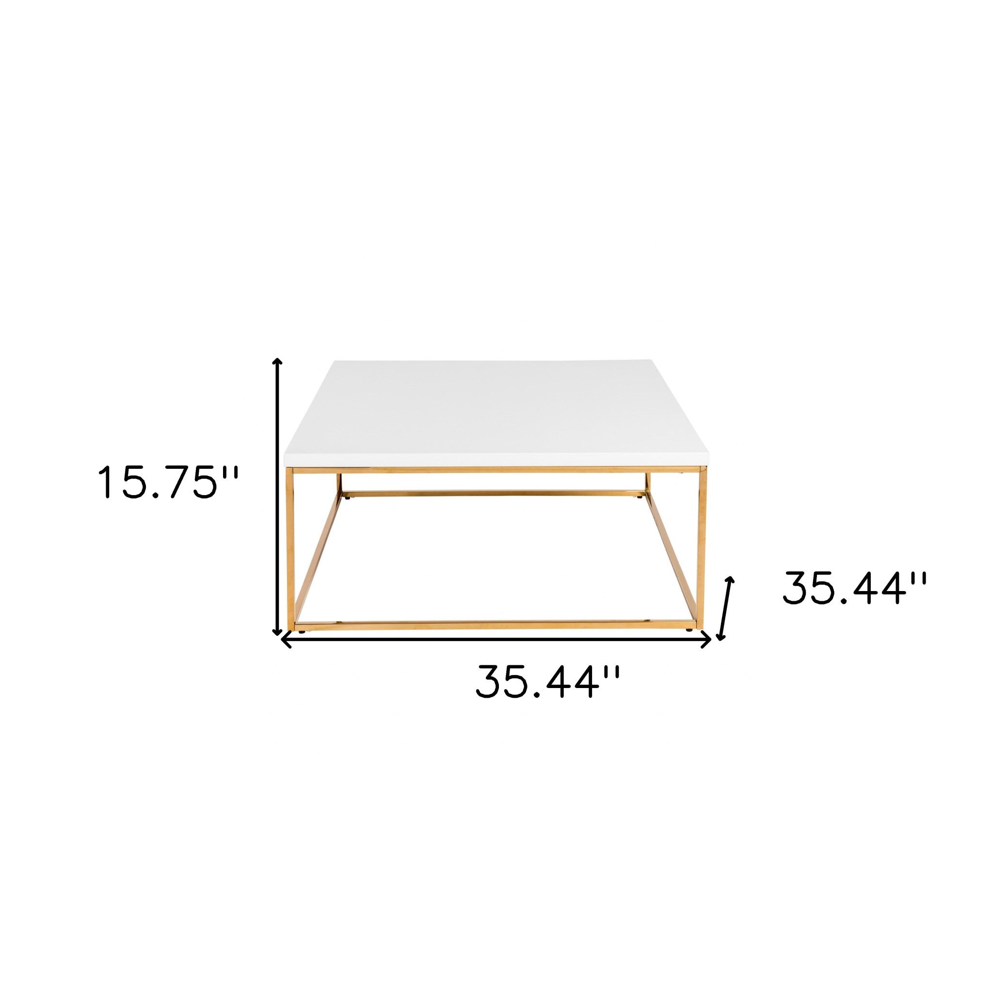 35" White and Gold Wood And Metal Square Frame Coffee Table