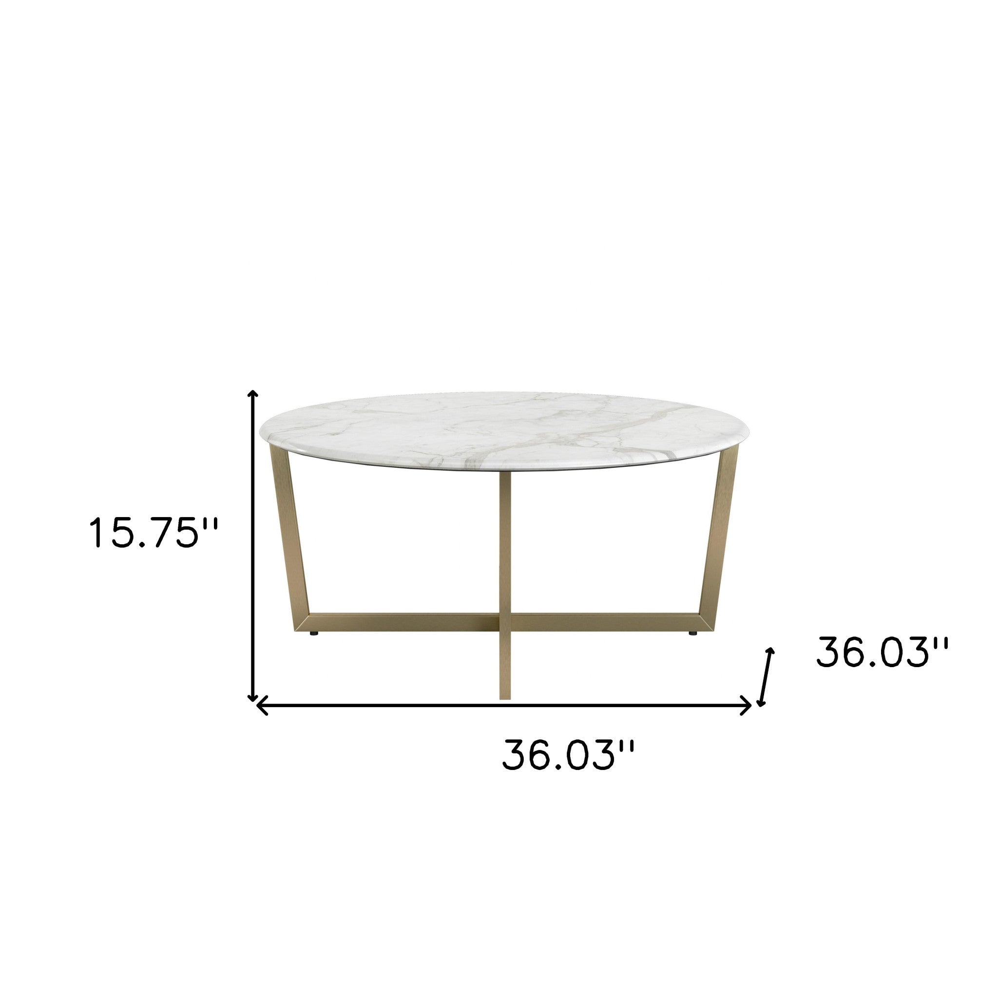 36" White and Gold Wood And Metal Round Cross Legs Coffee Table