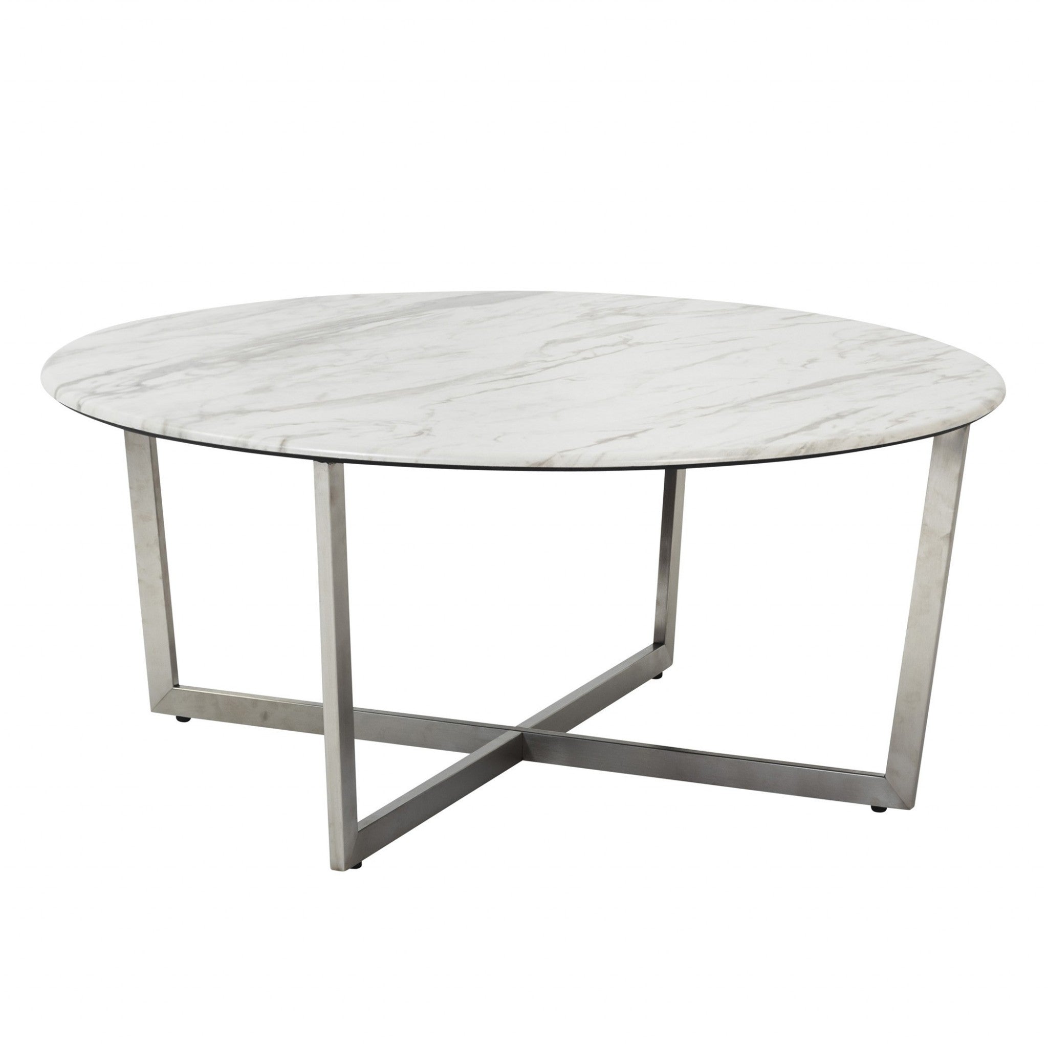 36" White And Silver Metal Round Coffee Table