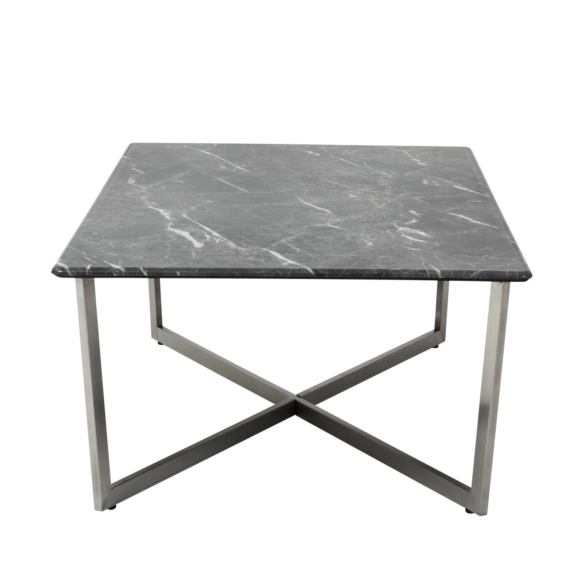 47" Black and Silver Wood And Metal Cross Legs Coffee Table