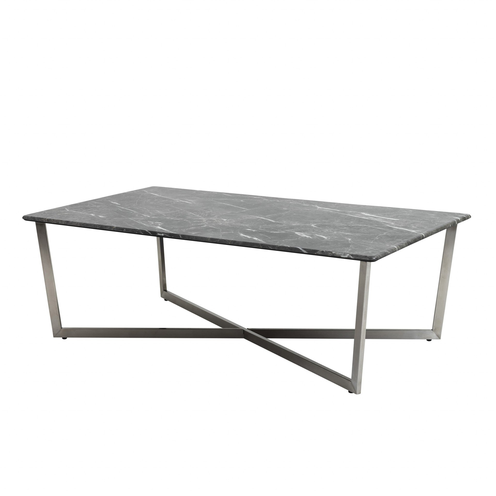 47" Black and Silver Wood And Metal Cross Legs Coffee Table