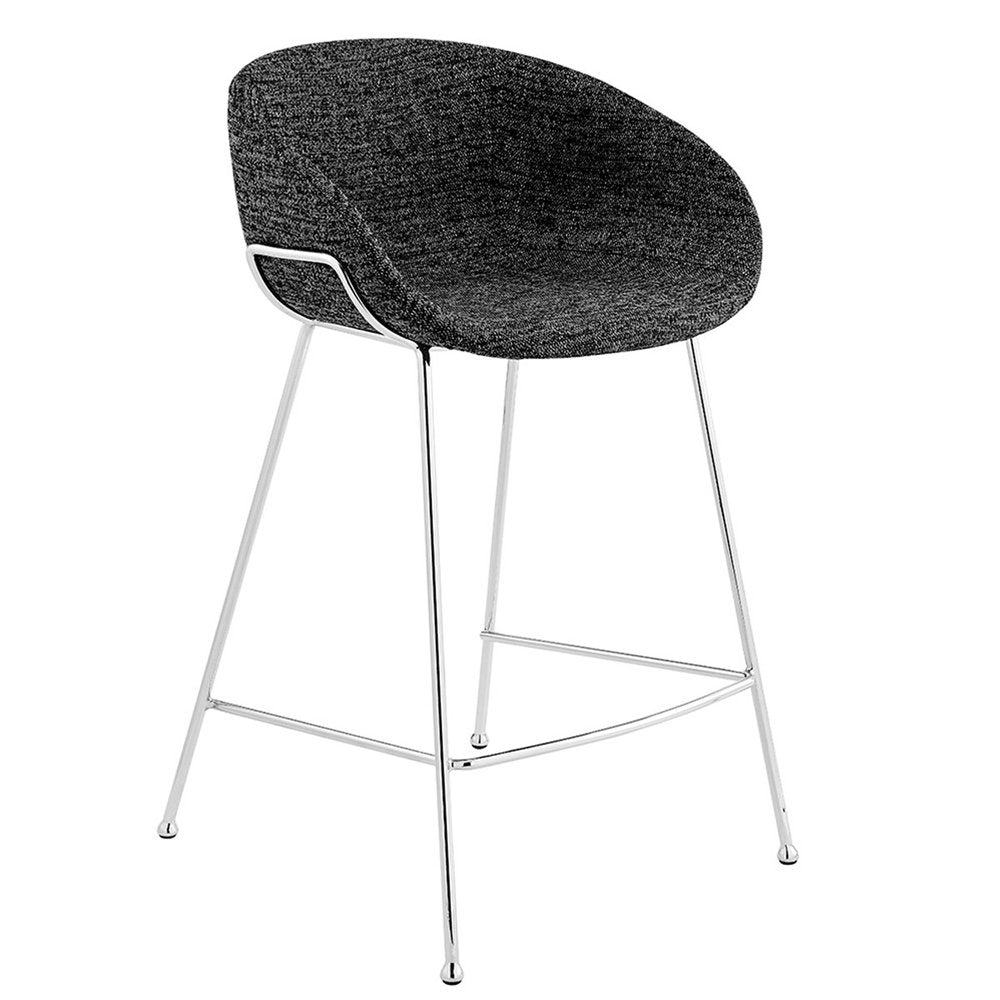 Set of Two 26" Black And Silver Fabric And Steel Low Back Counter Height Bar Chairs