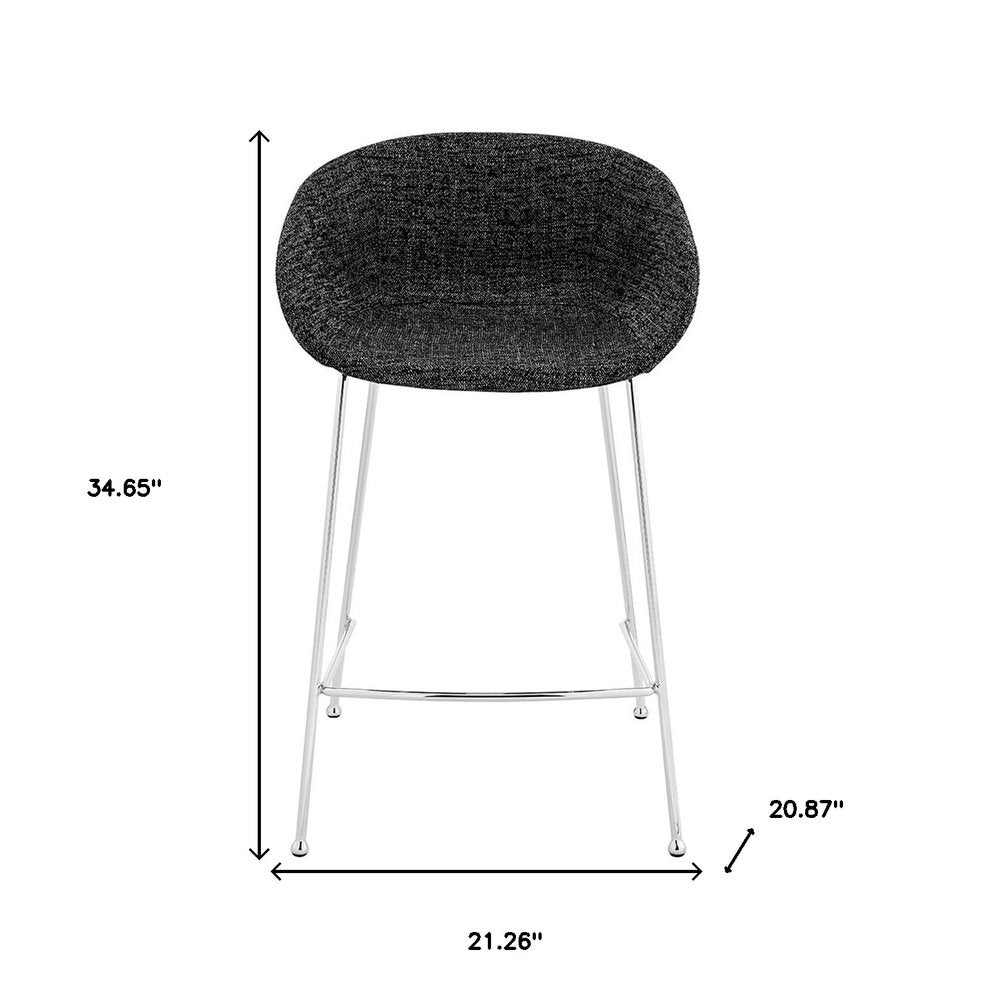 Set of Two 26" Black And Silver Fabric And Steel Low Back Counter Height Bar Chairs