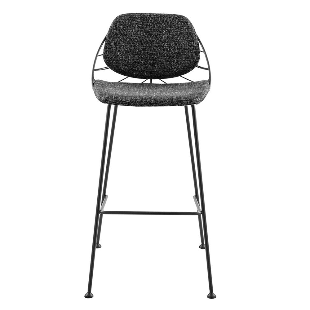 Set of Two 30" Black Steel Low Back Bar Height Bar Chairs