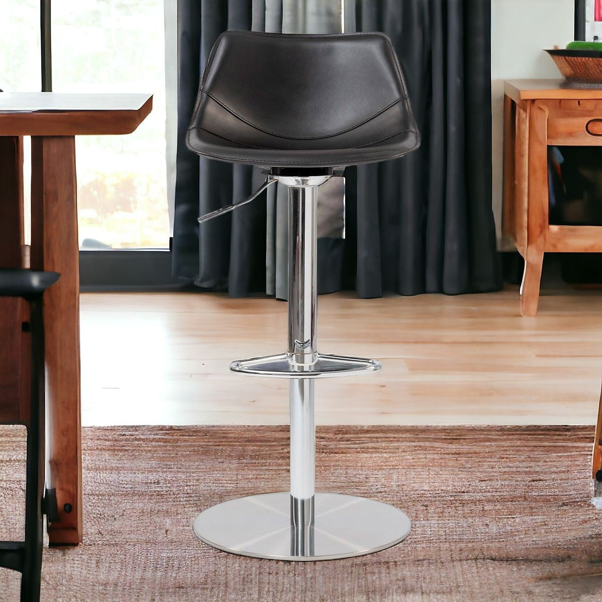32" Black And Silver Steel Swivel Low Back Bar Height Bar Chair