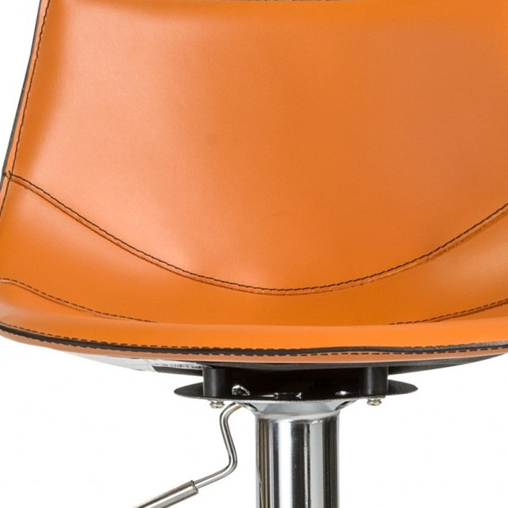 Terra Cotta And Silver Faux Leather And Steel Low Back Bar Height Swivel Bar Chair