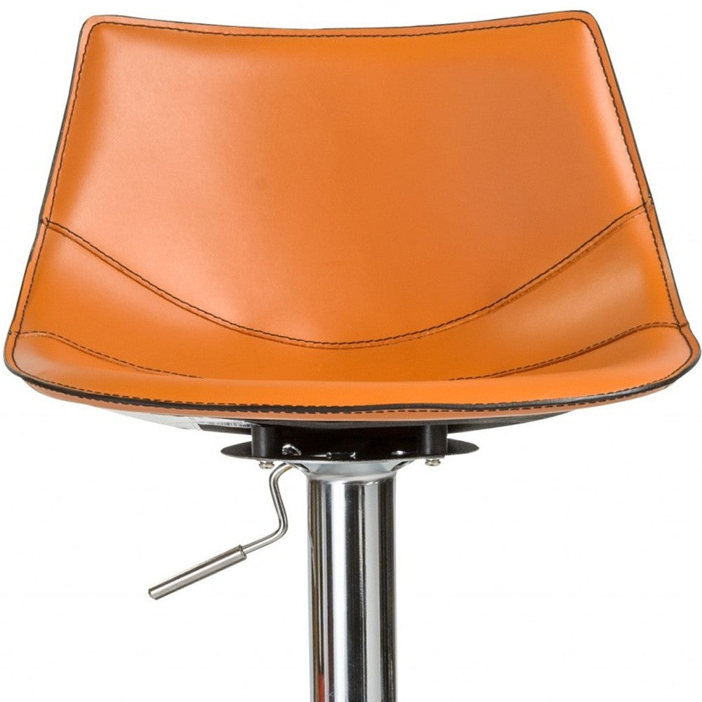 Terra Cotta And Silver Faux Leather And Steel Low Back Bar Height Swivel Bar Chair