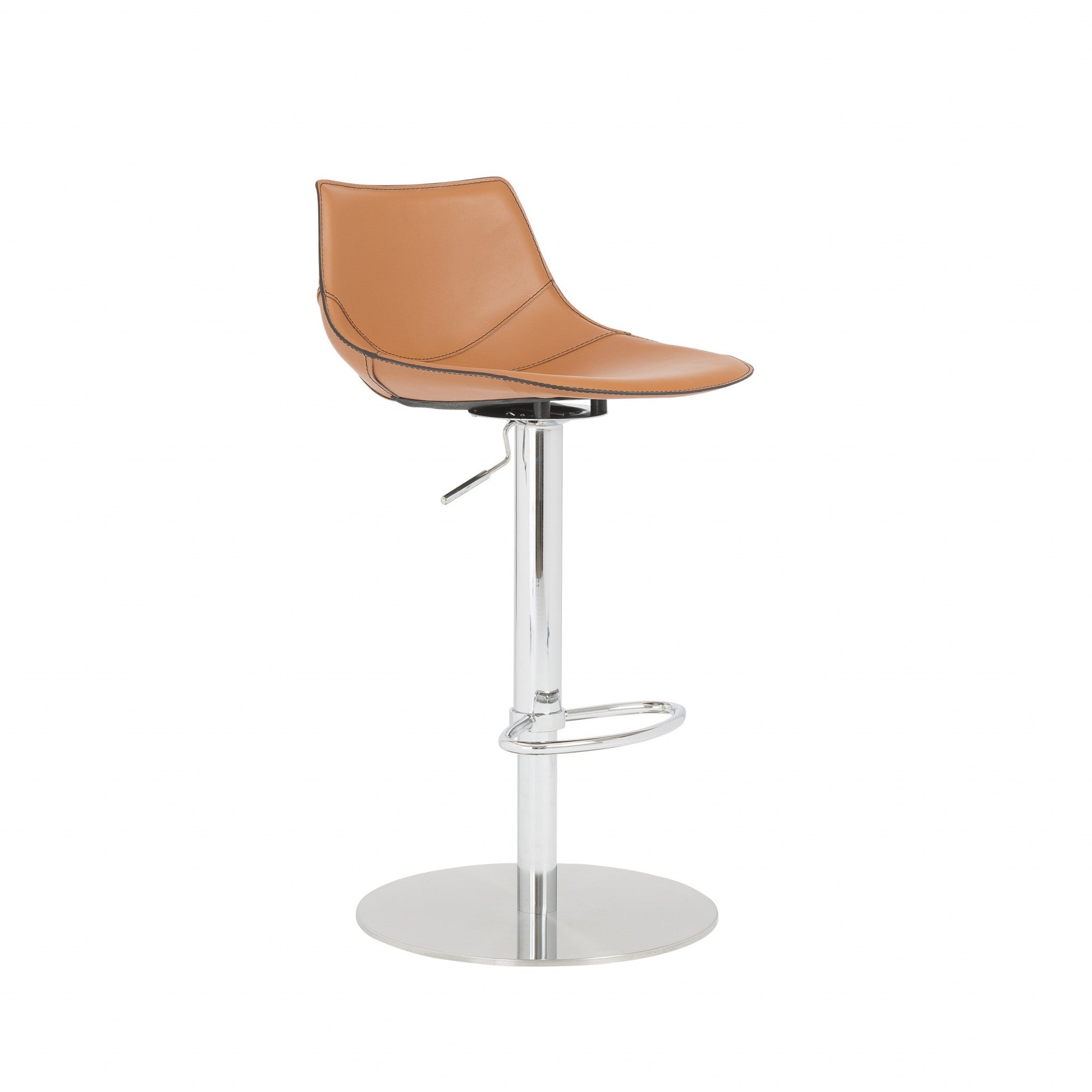 Terra Cotta And Silver Faux Leather And Steel Low Back Bar Height Swivel Bar Chair