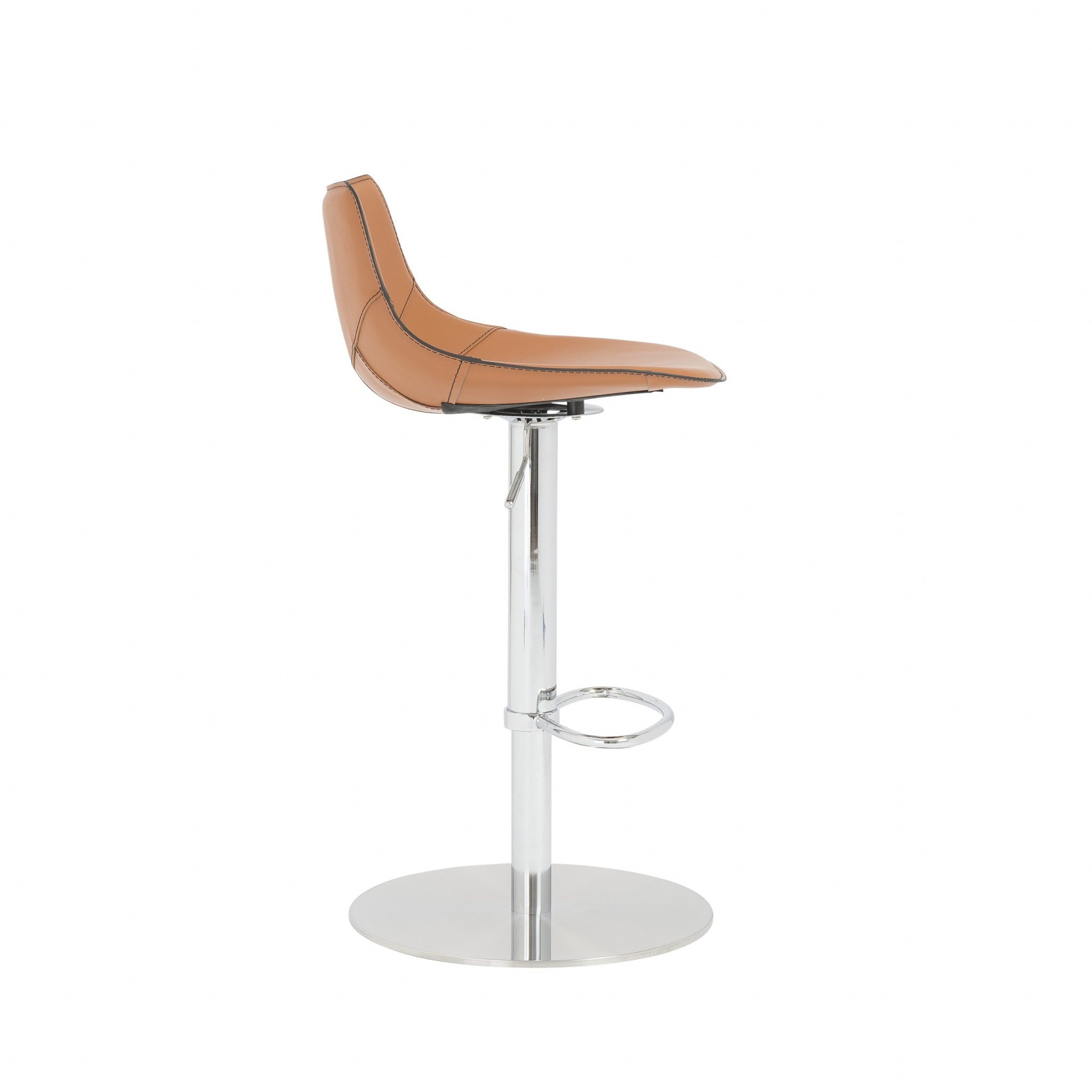 Terra Cotta And Silver Faux Leather And Steel Low Back Bar Height Swivel Bar Chair