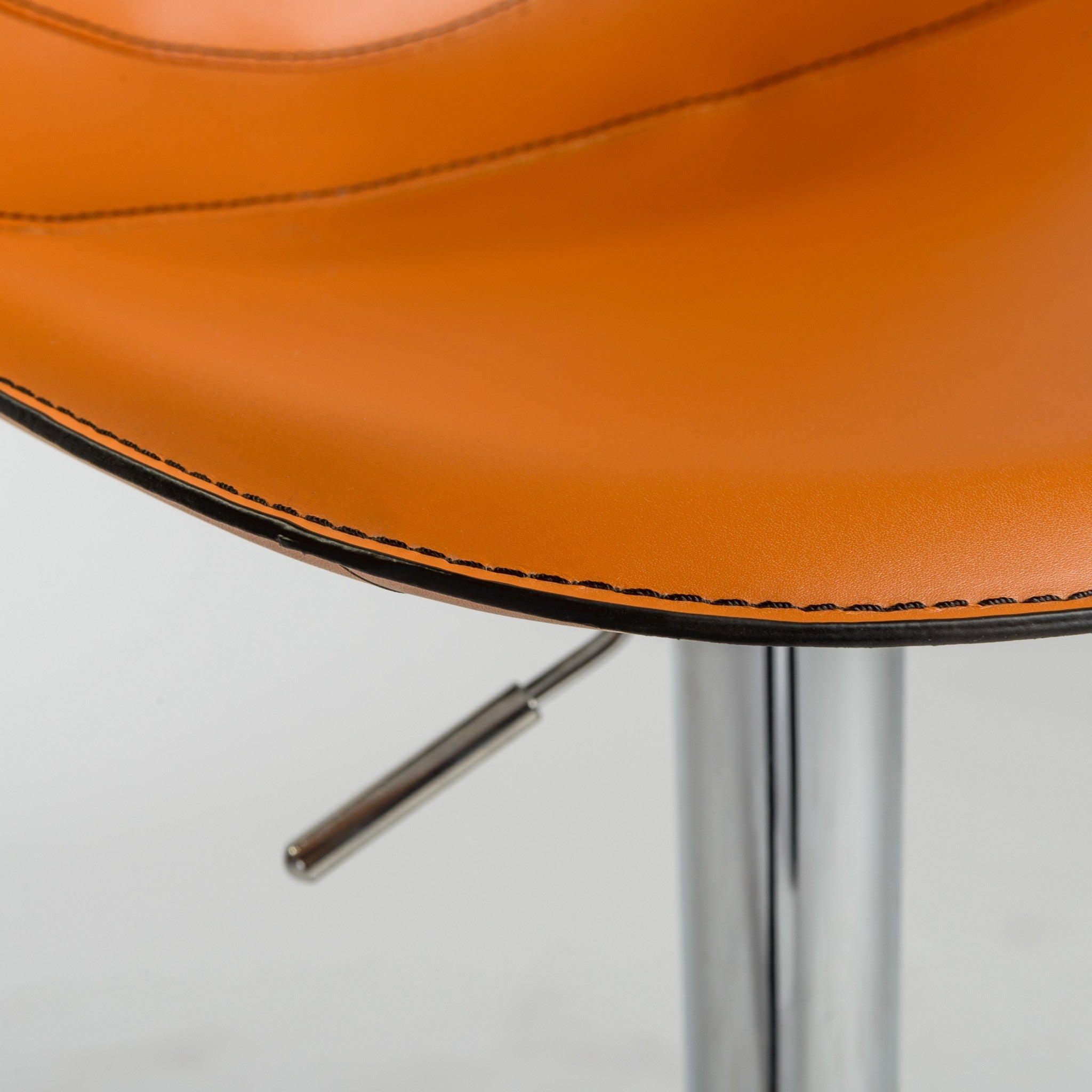 Terra Cotta And Silver Faux Leather And Steel Low Back Bar Height Swivel Bar Chair