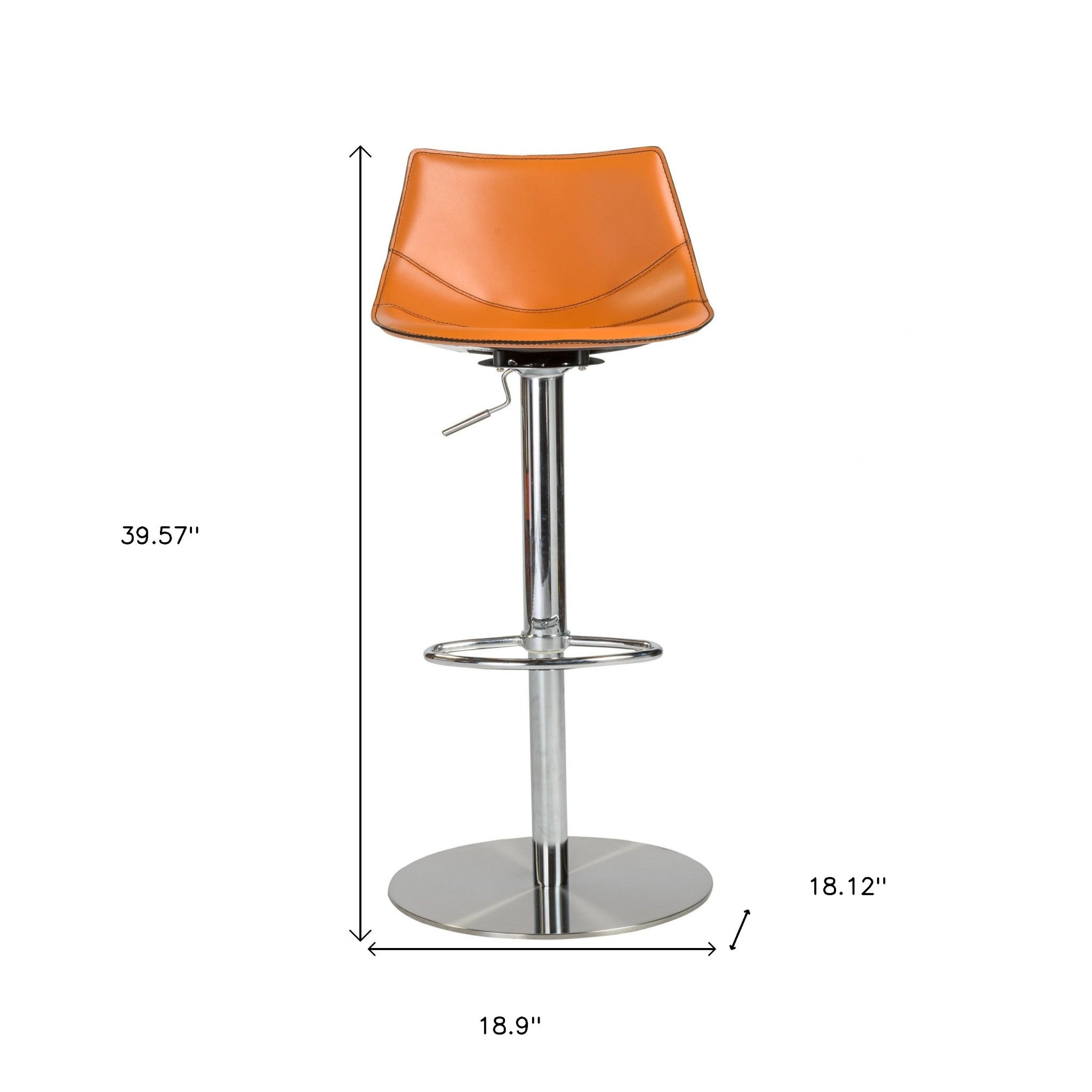 Terra Cotta And Silver Faux Leather And Steel Low Back Bar Height Swivel Bar Chair