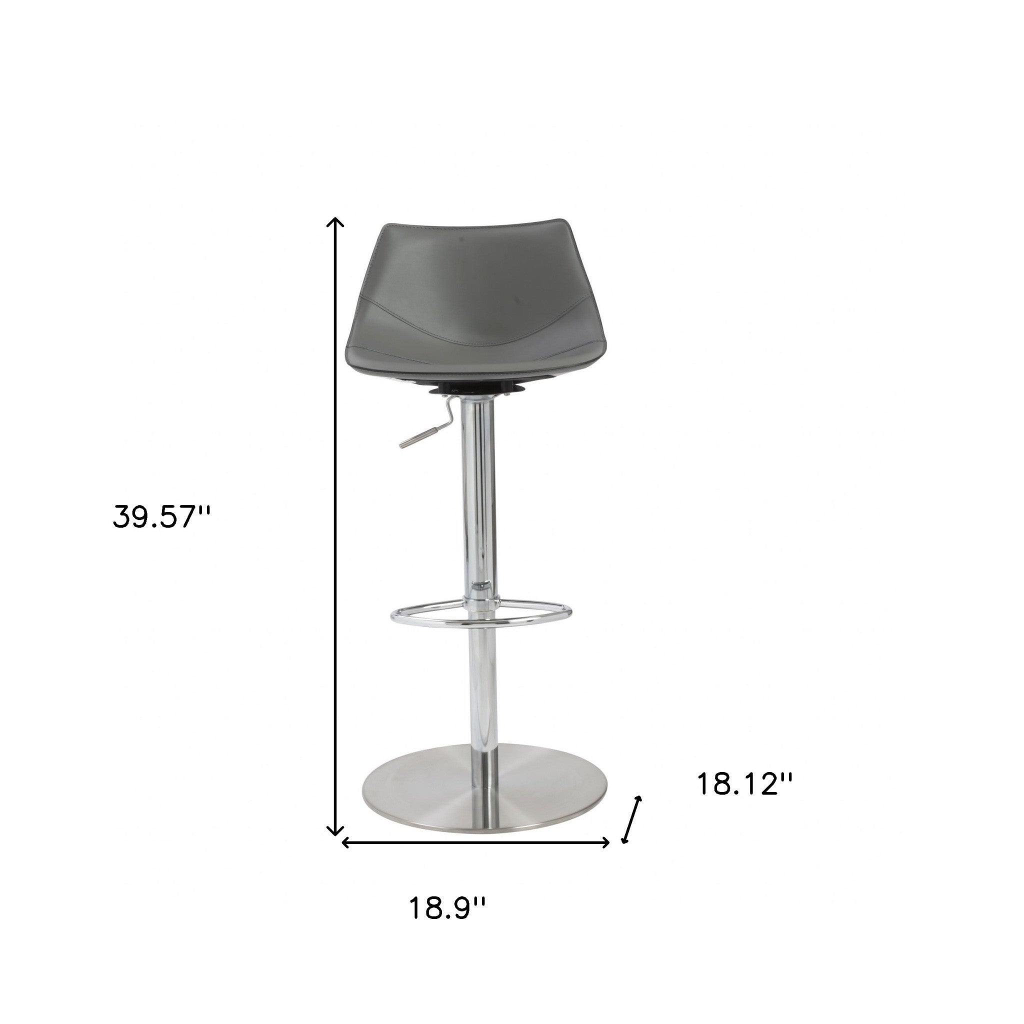 Gray And Silver Steel Low Back Bar Height Swivel Bar Chair