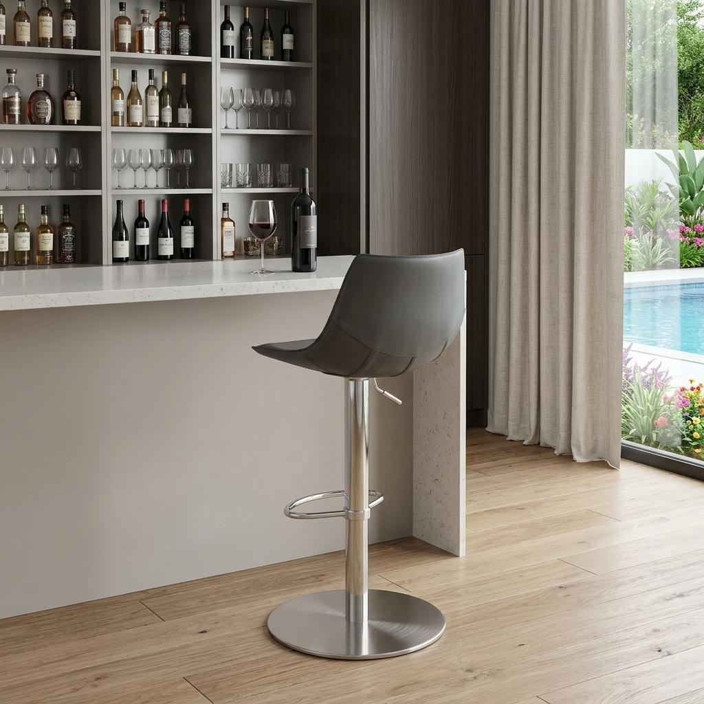 Gray And Silver Steel Low Back Bar Height Swivel Bar Chair
