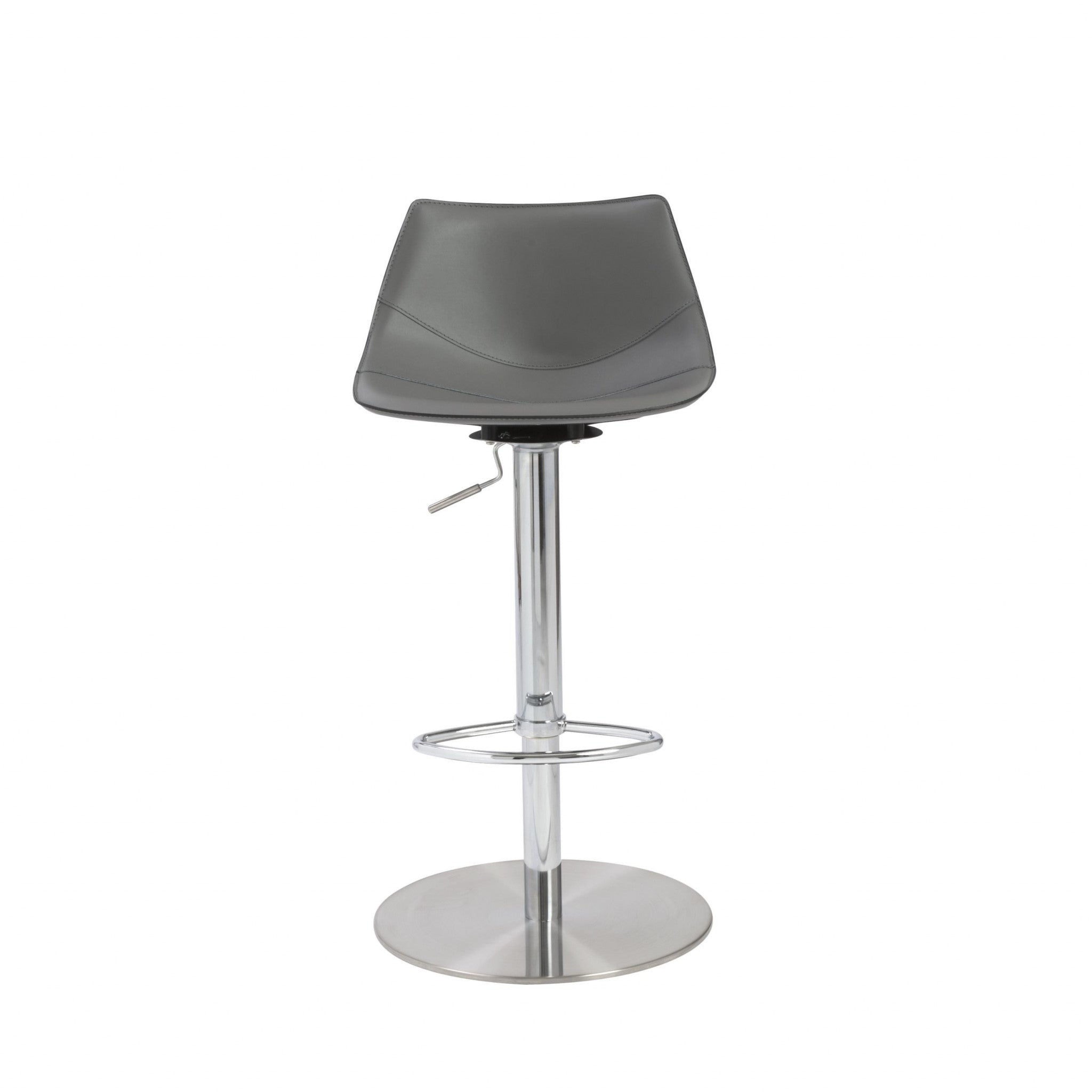 Gray And Silver Steel Low Back Bar Height Swivel Bar Chair