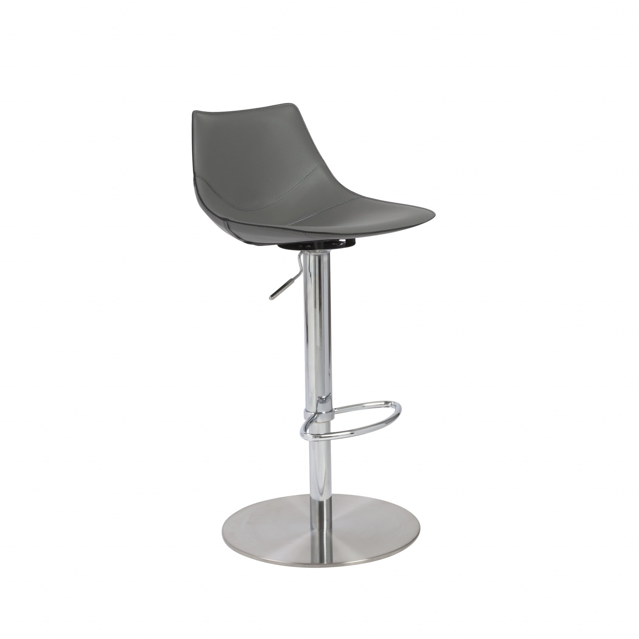 Gray And Silver Steel Low Back Bar Height Swivel Bar Chair