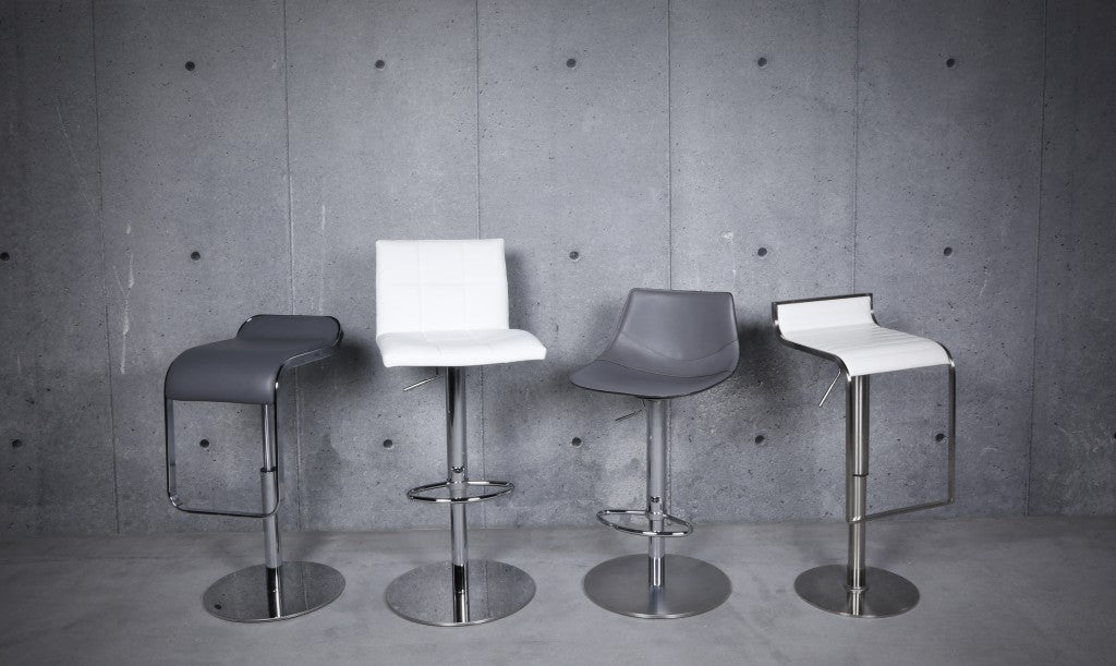 Gray And Silver Steel Low Back Bar Height Swivel Bar Chair