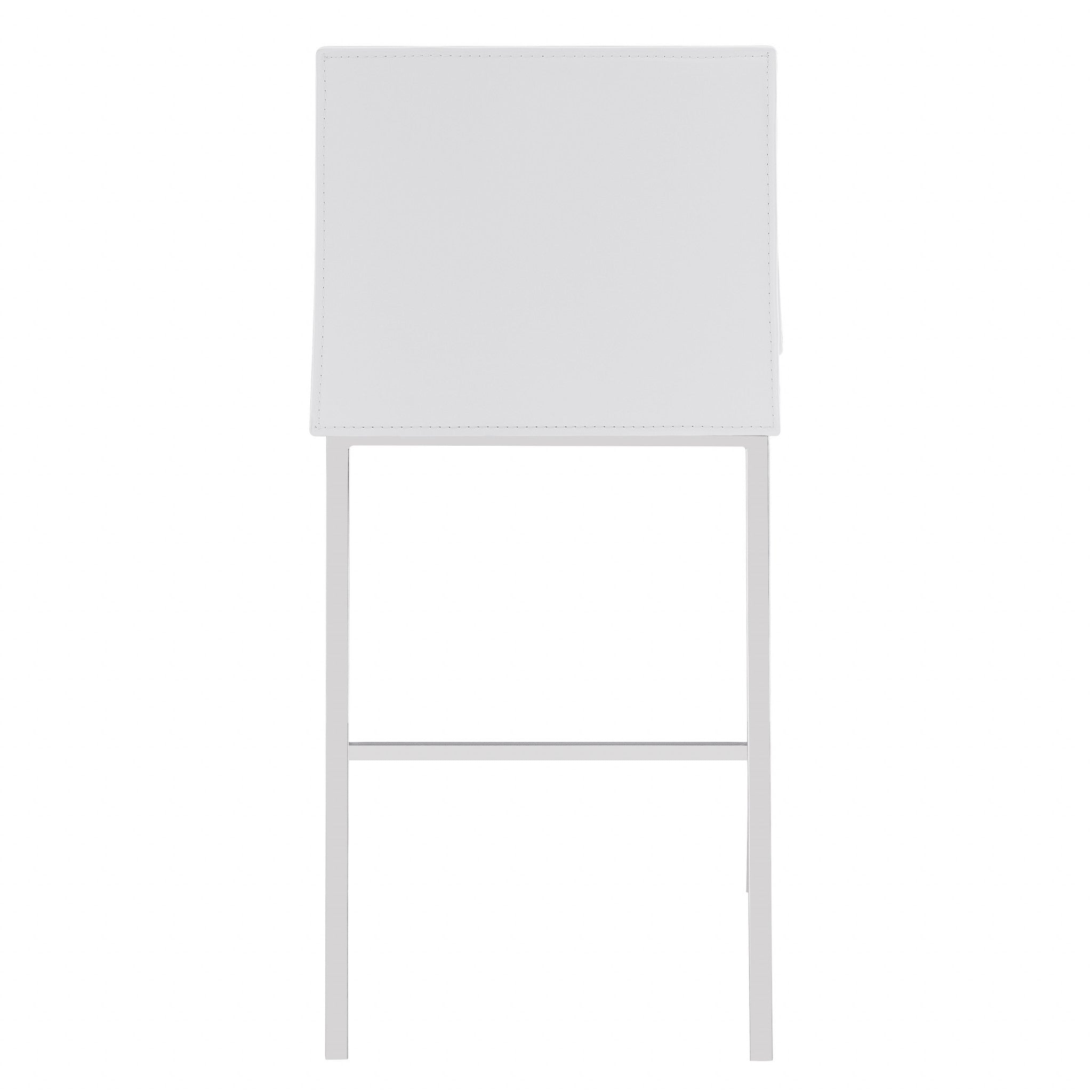 Set of Two 24" White And Silver Genuine Leather And Steel Low Back Counter Height Bar Chairs