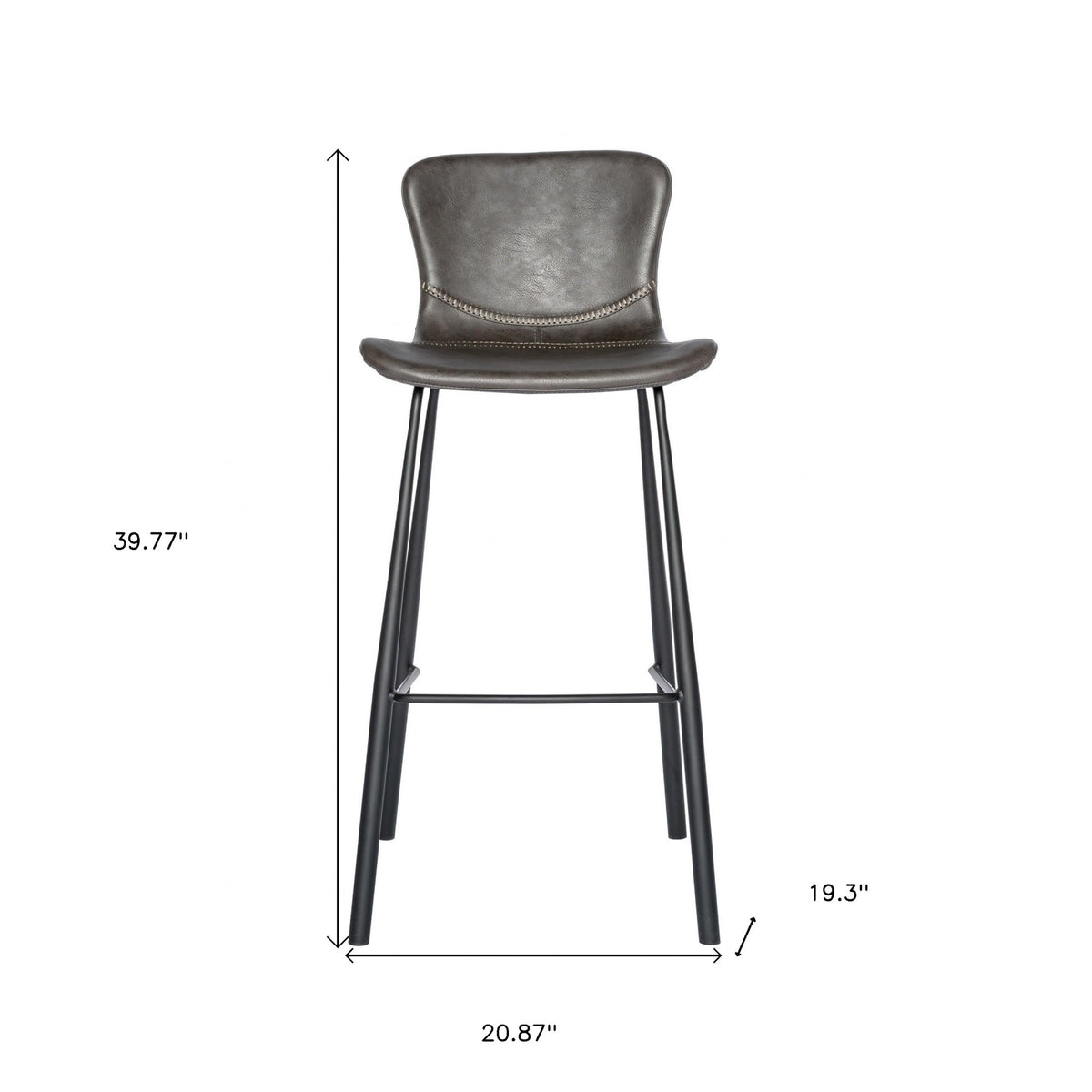Set of Two 30" Gray And Black Faux Leather And Steel Low Back Bar Height Bar Chairs