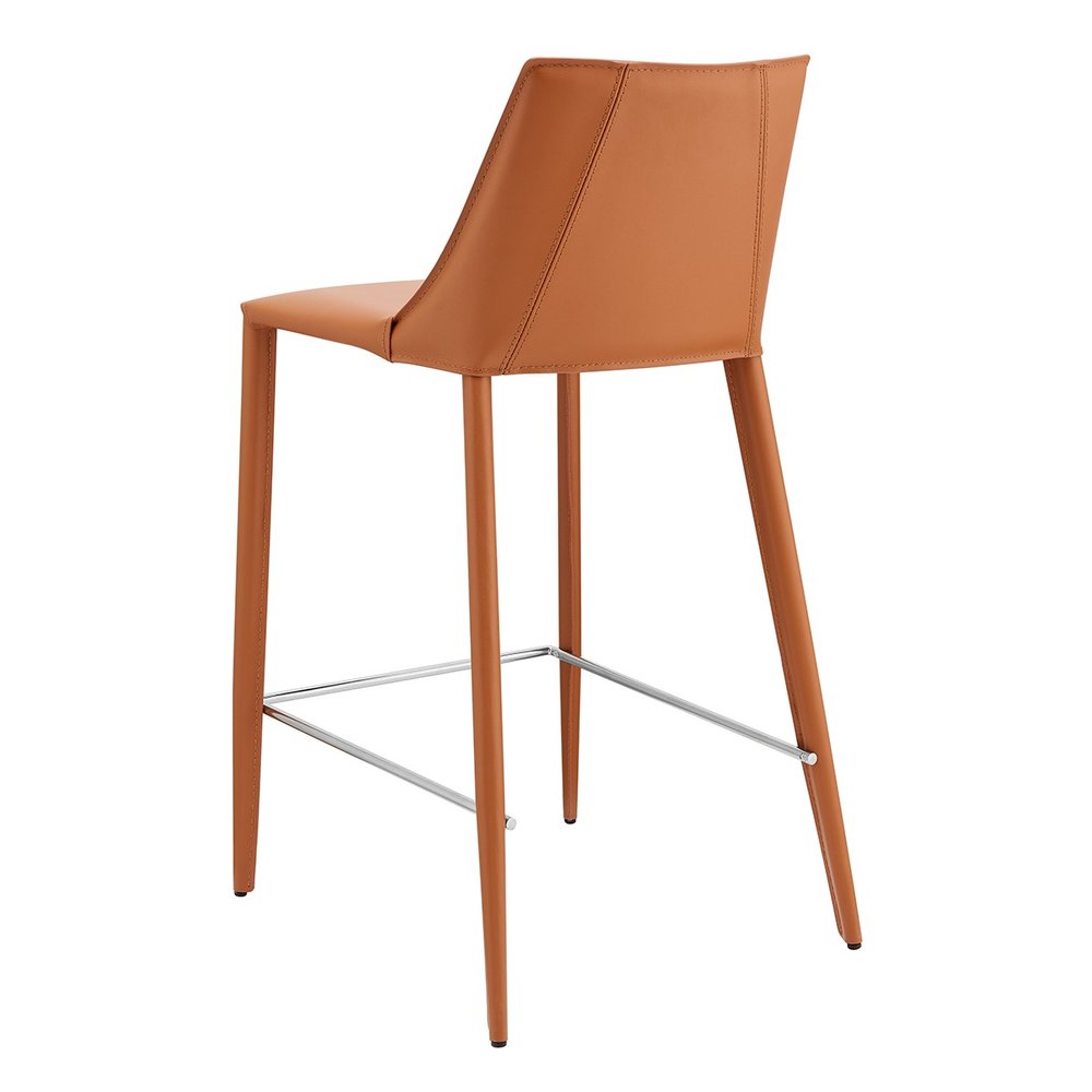 26" Terra Cotta Faux Leather And Faux Leather And Steel Low Back Counter Height Bar Chair