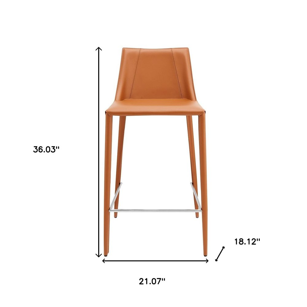 26" Terra Cotta Faux Leather And Faux Leather And Steel Low Back Counter Height Bar Chair