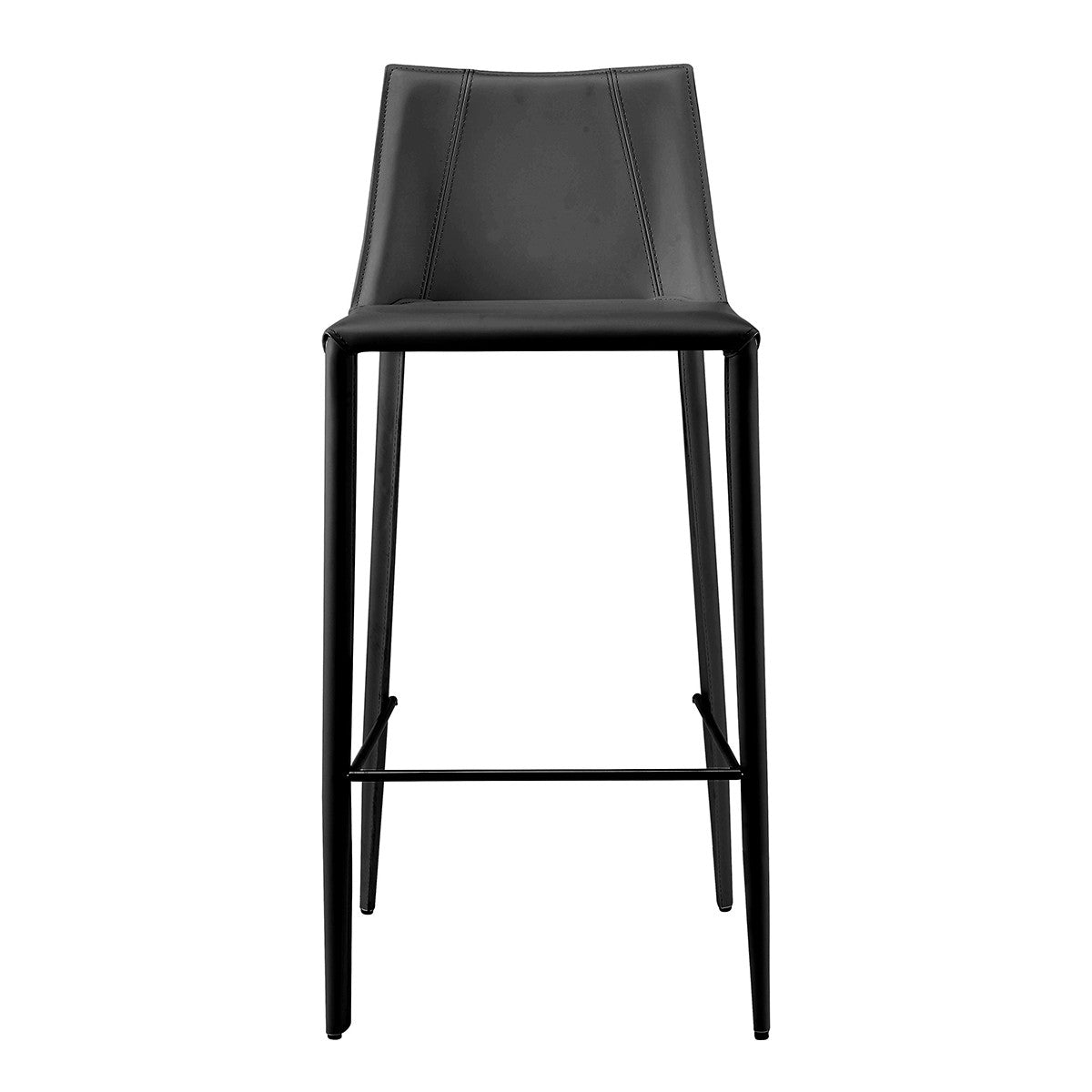 30" Black Faux Leather And Steel Low Back Bar Height Bar Chair
