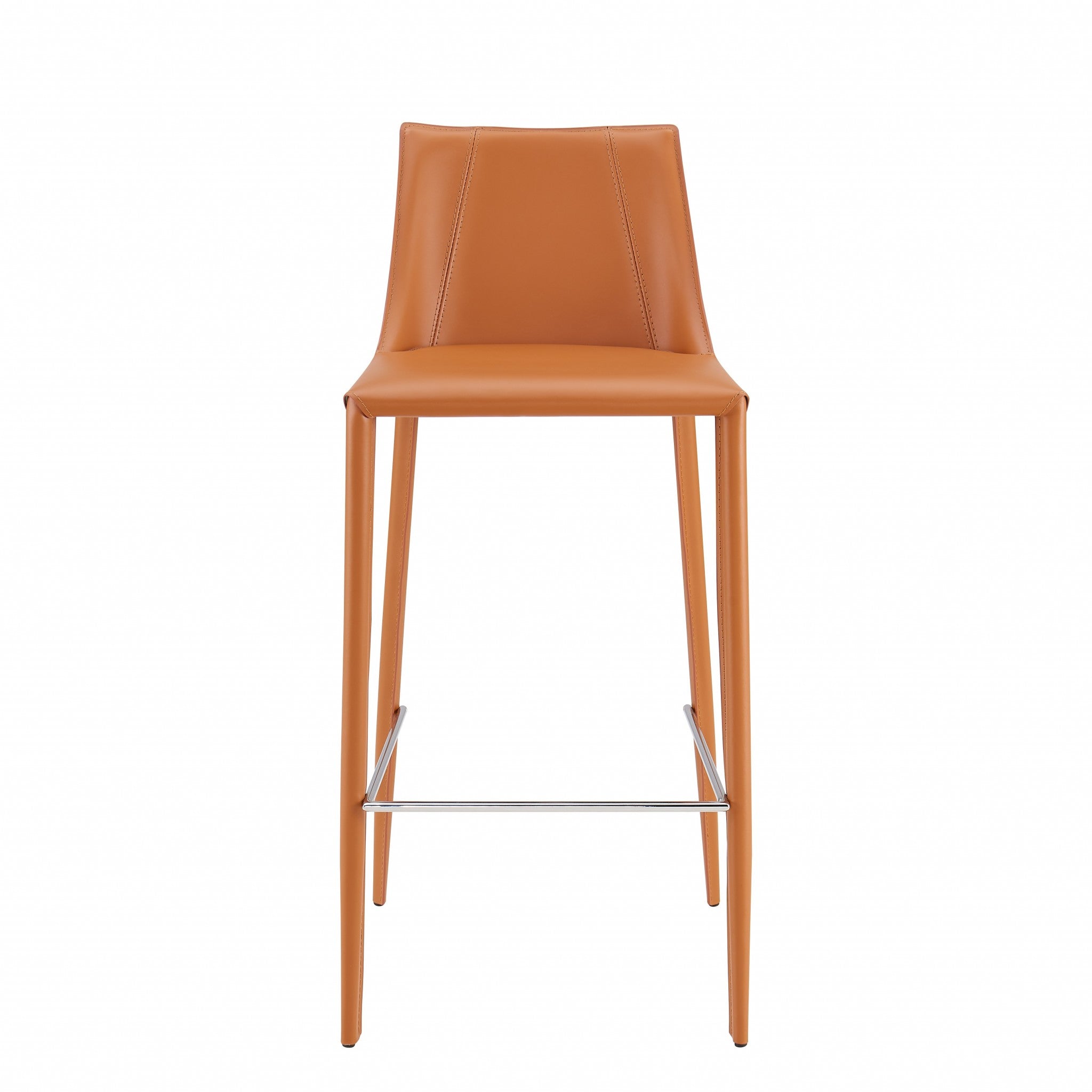 30" Terra Cotta Faux Leather And Steel Low Back Bar Height Bar Chair