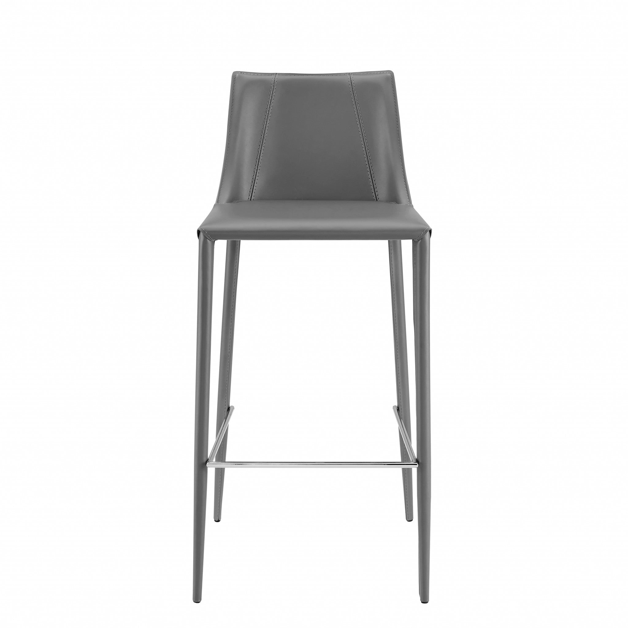 30" Gray Faux Leather And Steel Low Back Bar Height Bar Chair