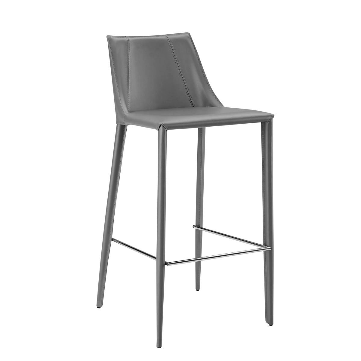 30" Gray Faux Leather And Steel Low Back Bar Height Bar Chair