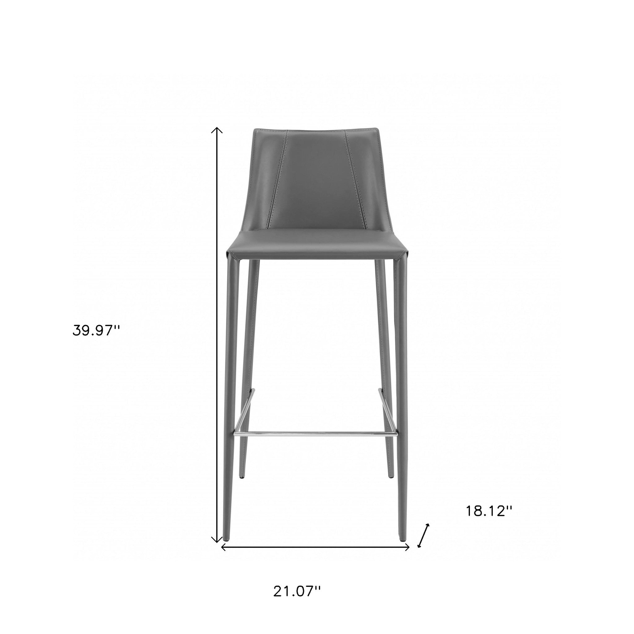 30" Gray Faux Leather And Steel Low Back Bar Height Bar Chair