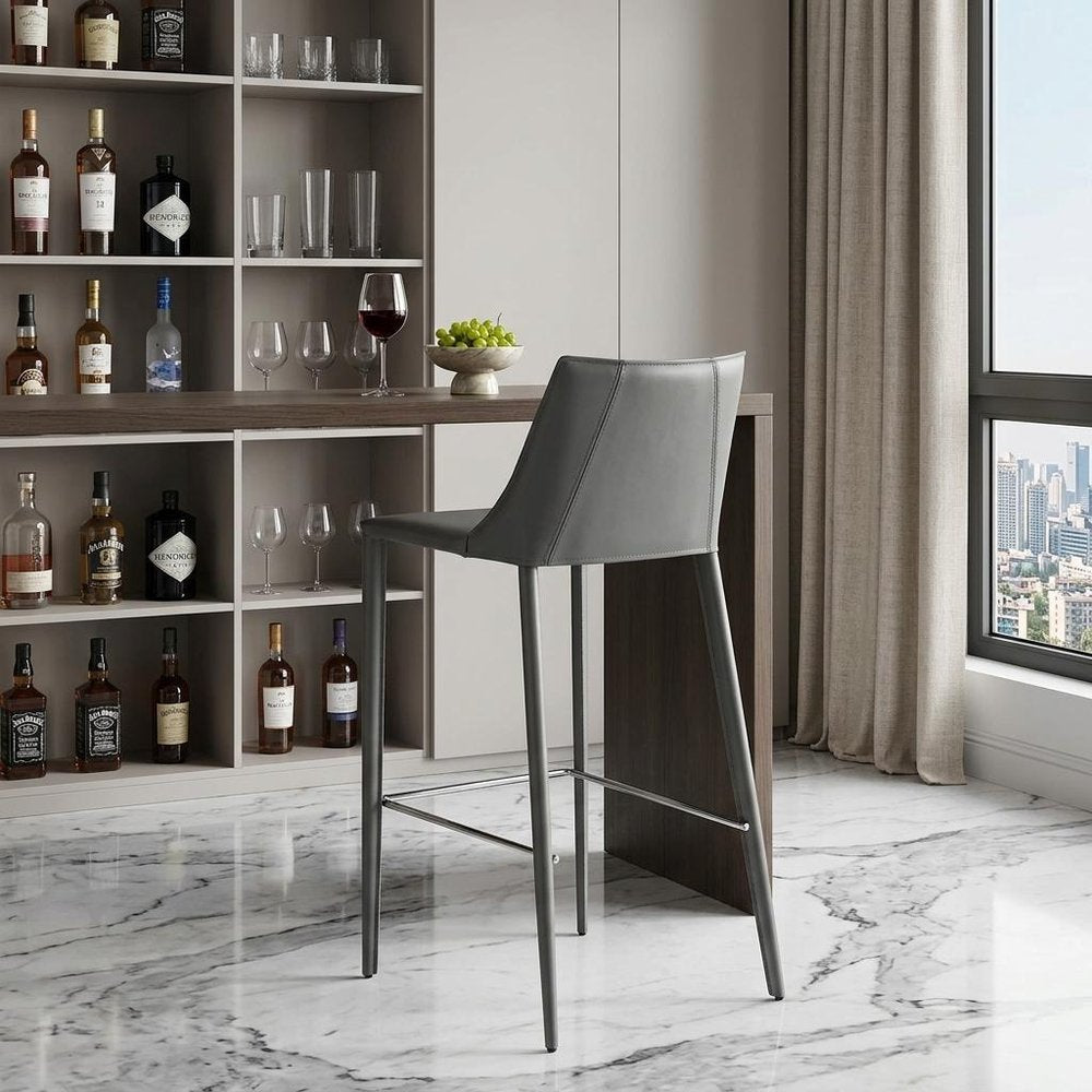 30" Gray Steel Low Back Bar Height Bar Chair