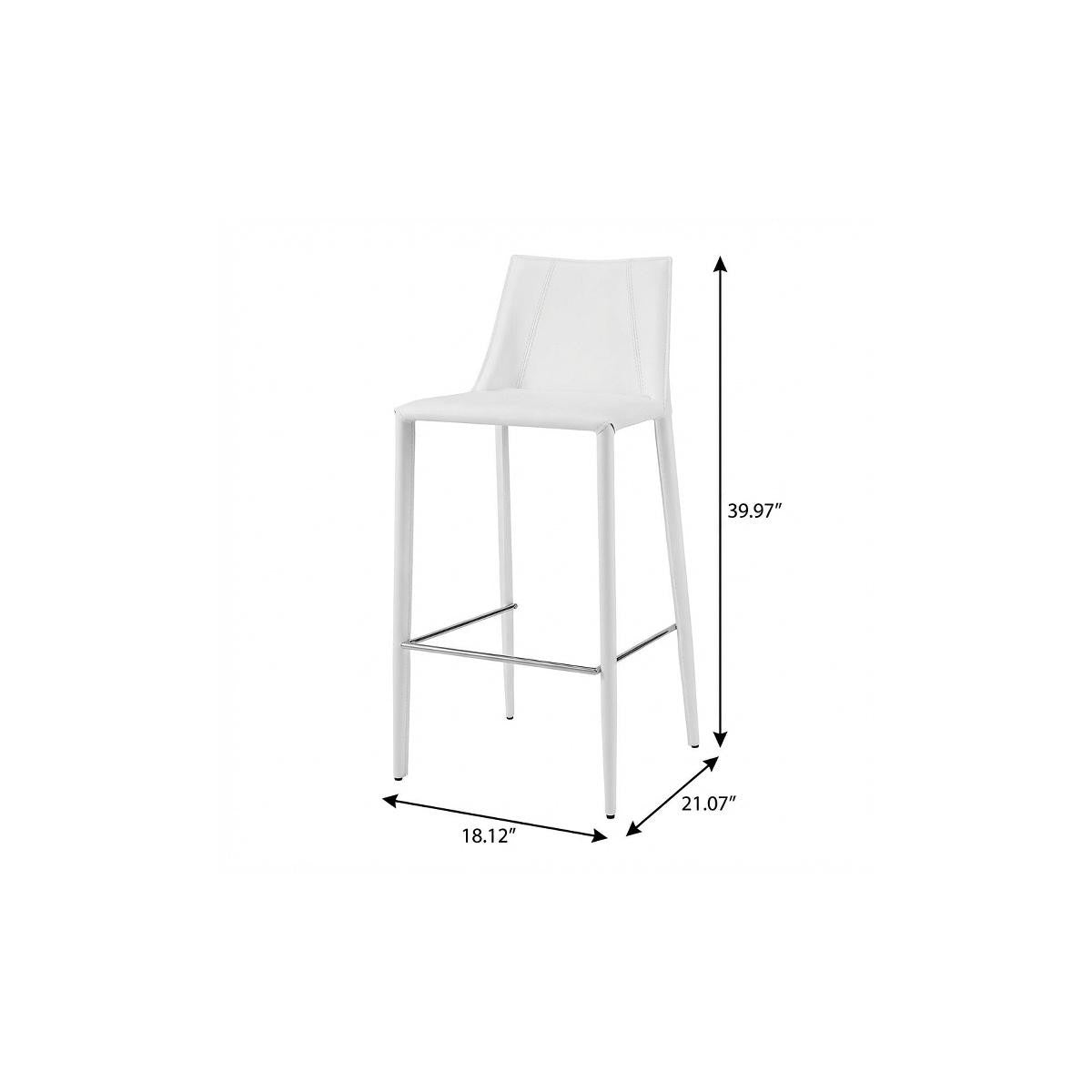 30" White Faux Leather And Steel Low Back Bar Height Bar Chair
