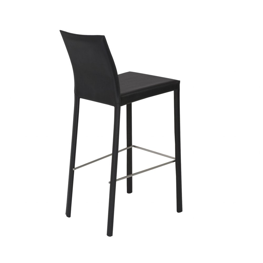 Set of Two 30" Black Faux Leather and Steel Bar Height Bar Chairs