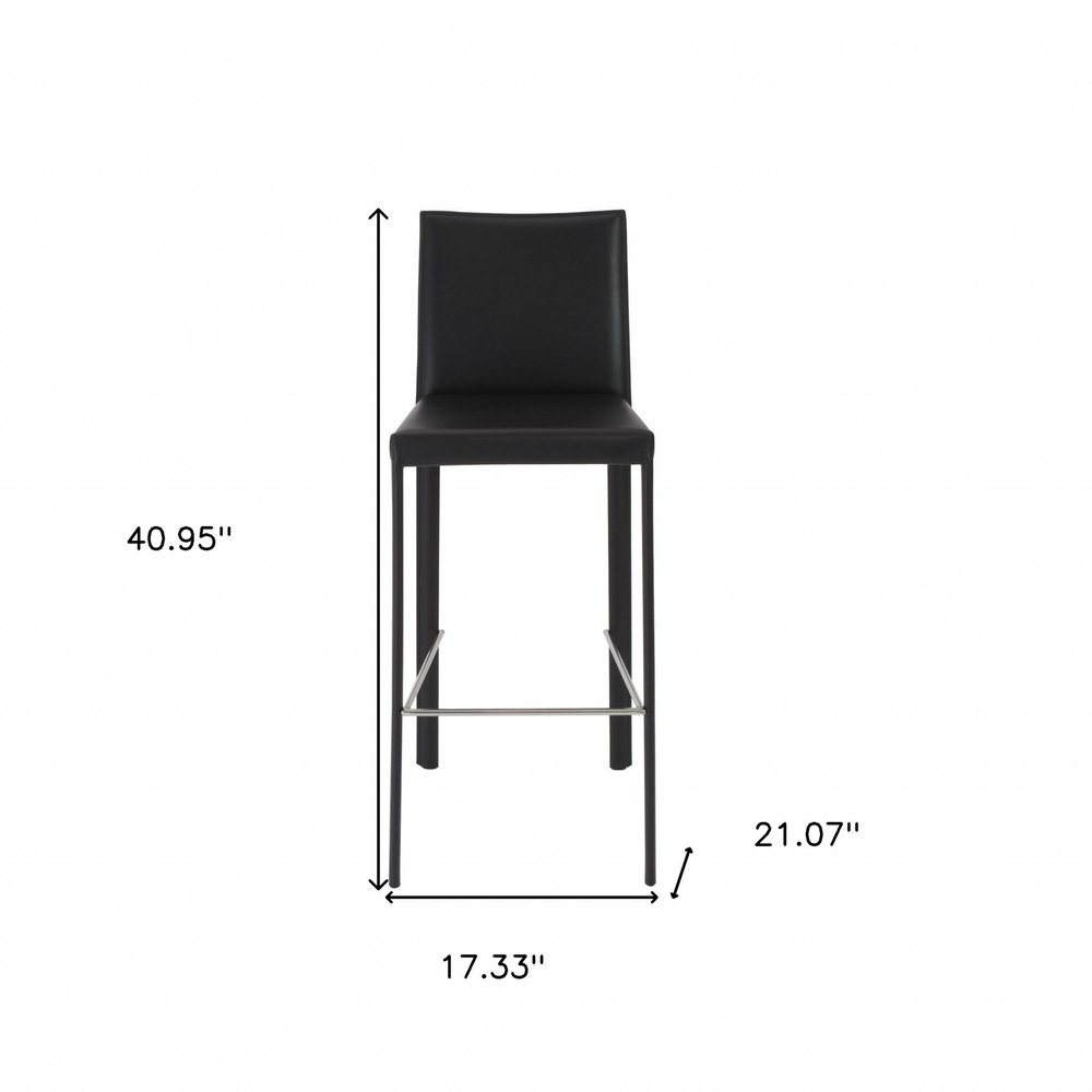 Set of Two 30" Black Faux Leather and Steel Bar Height Bar Chairs