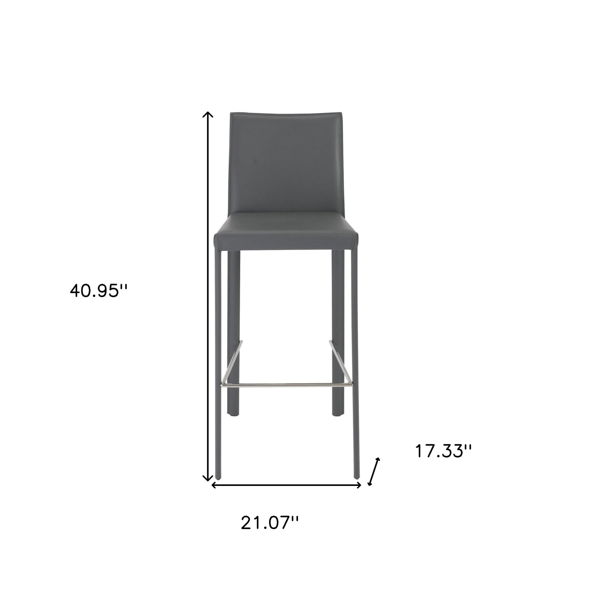 Set of Two 30" Gray Faux Leather and Steel Bar Height Bar Chairs