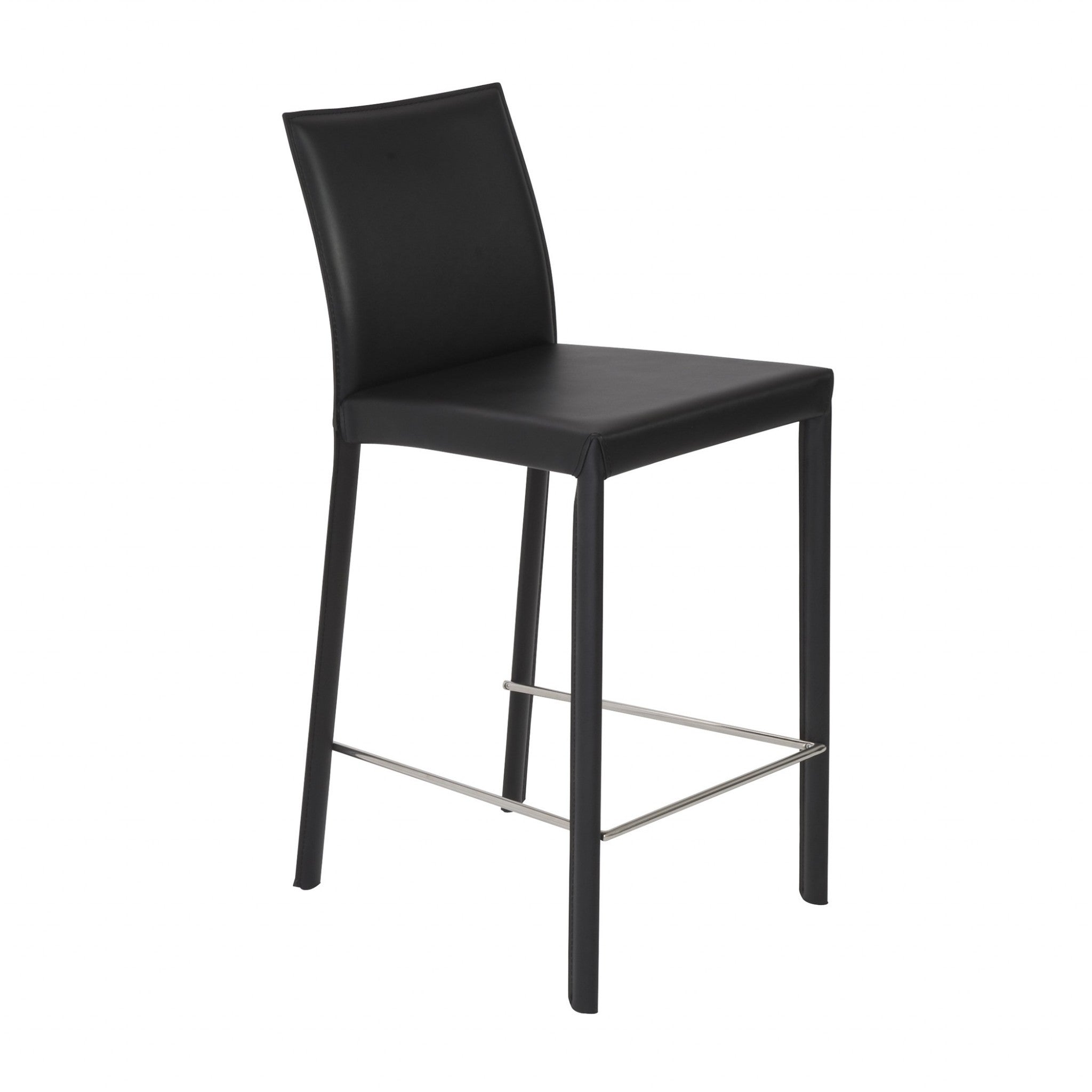 Set of Two 26" Black Faux Leather And Steel Low Back Counter Height Bar Chairs