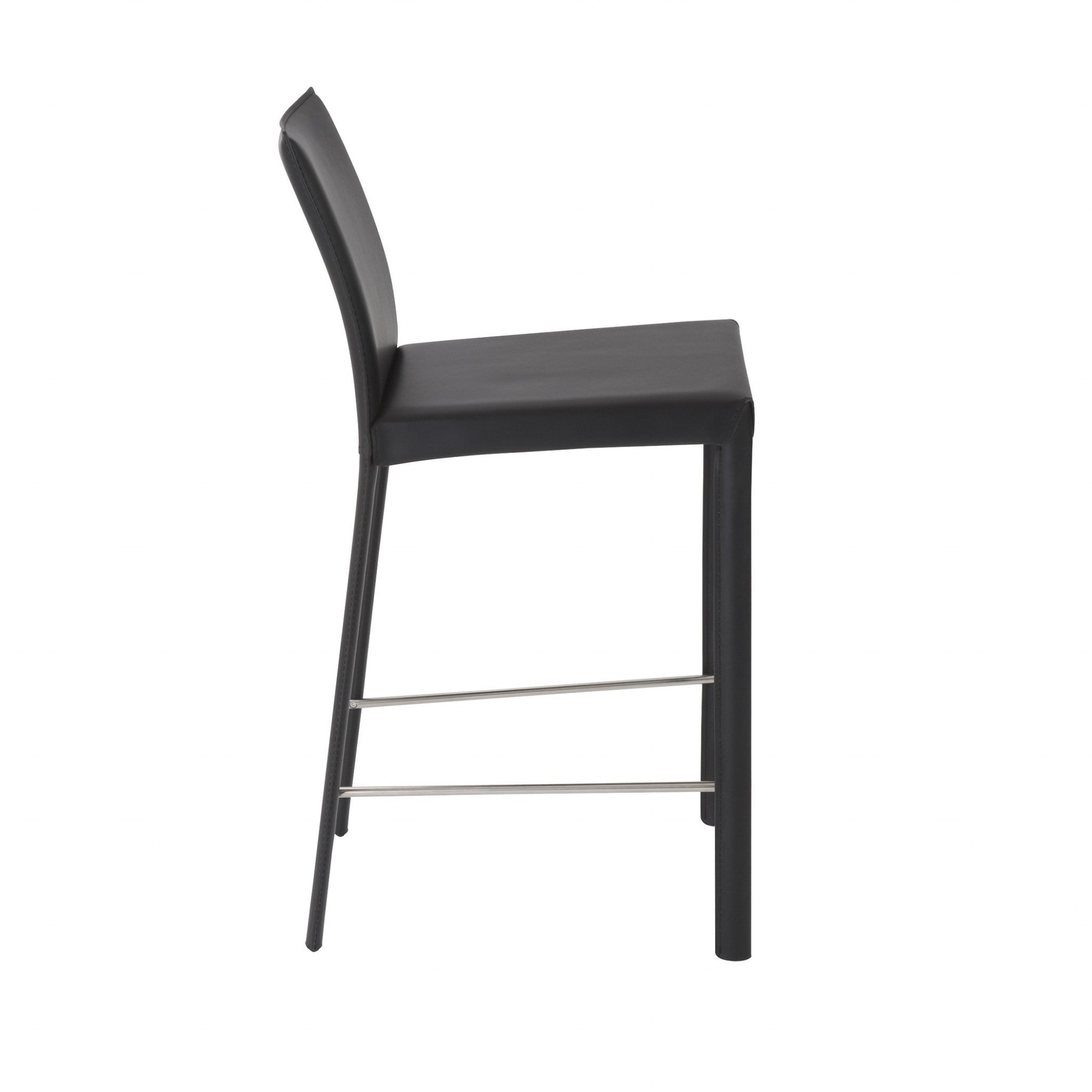 Set of Two 26" Black Faux Leather And Steel Low Back Counter Height Bar Chairs