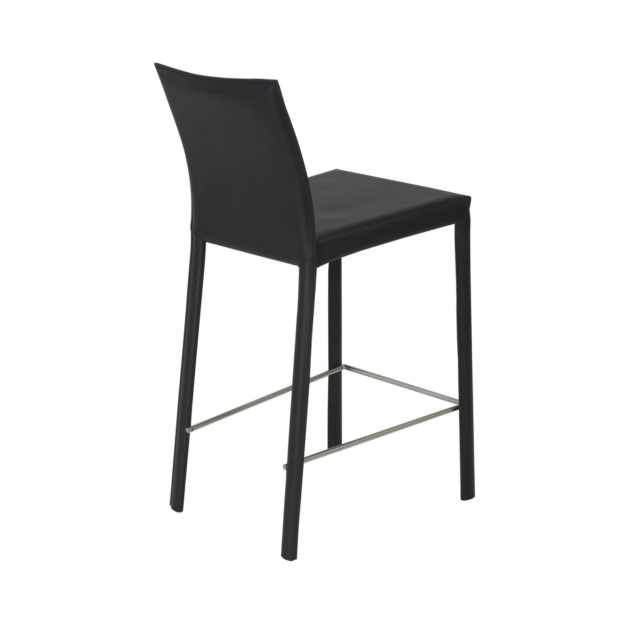 Set of Two 26" Black Faux Leather And Steel Low Back Counter Height Bar Chairs
