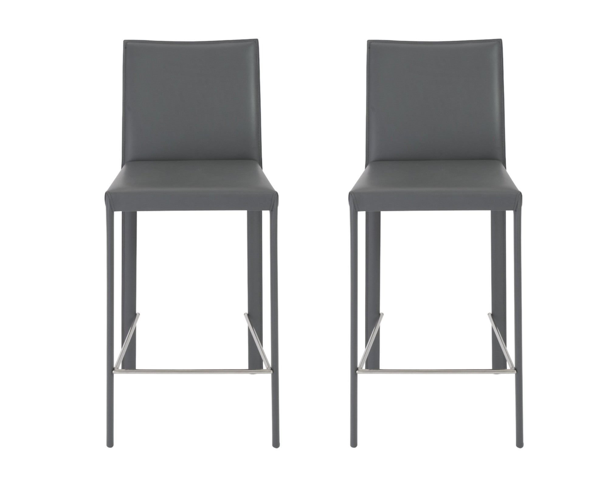 Set of Two 26" Gray Faux Leather And Steel Low Back Counter Height Bar Chairs