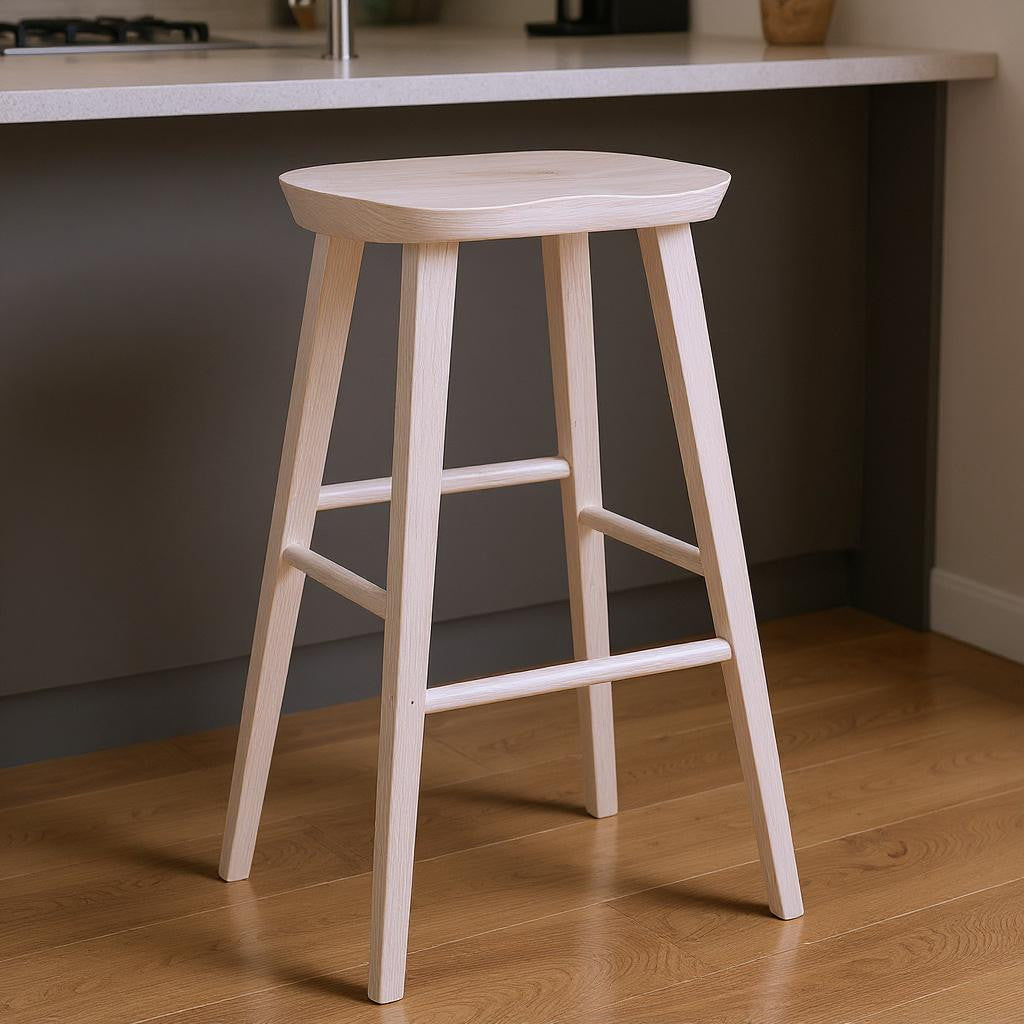 29" White Wood Backless Bar Height Bar Chair