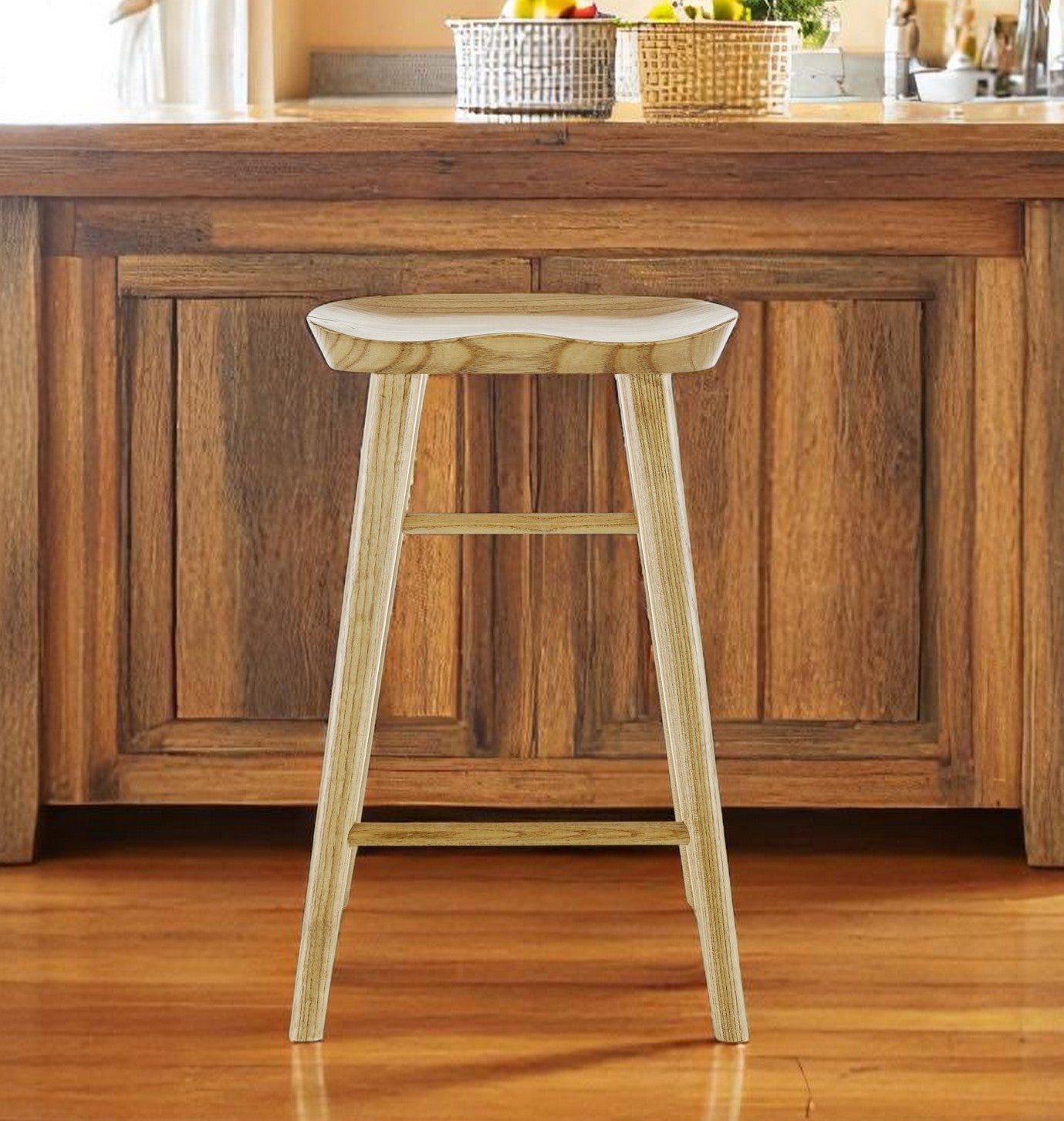 26" Natural Wood Backless Counter Height Bar Chair