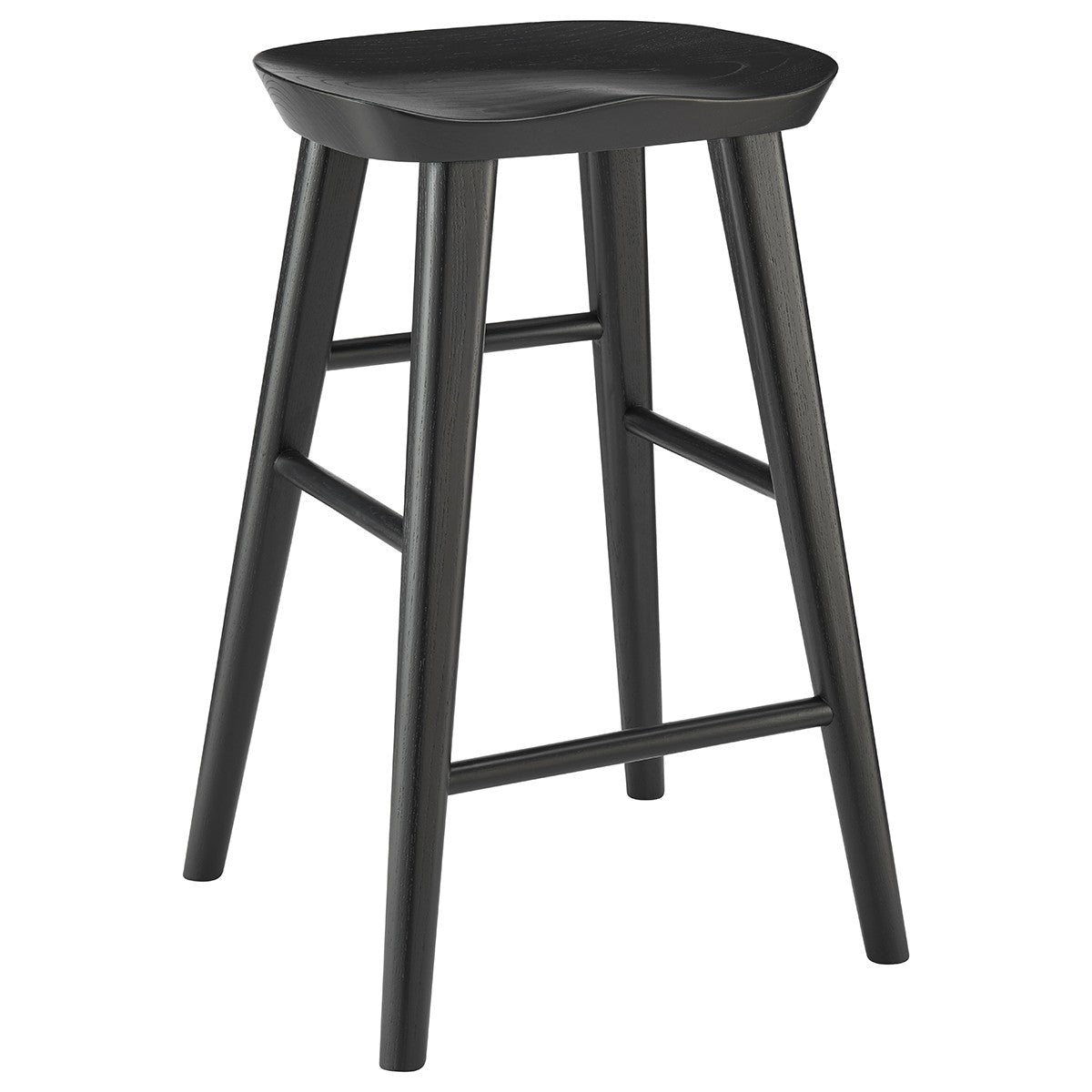 26" Black Solid Wood Backless Counter Height Bar Chair