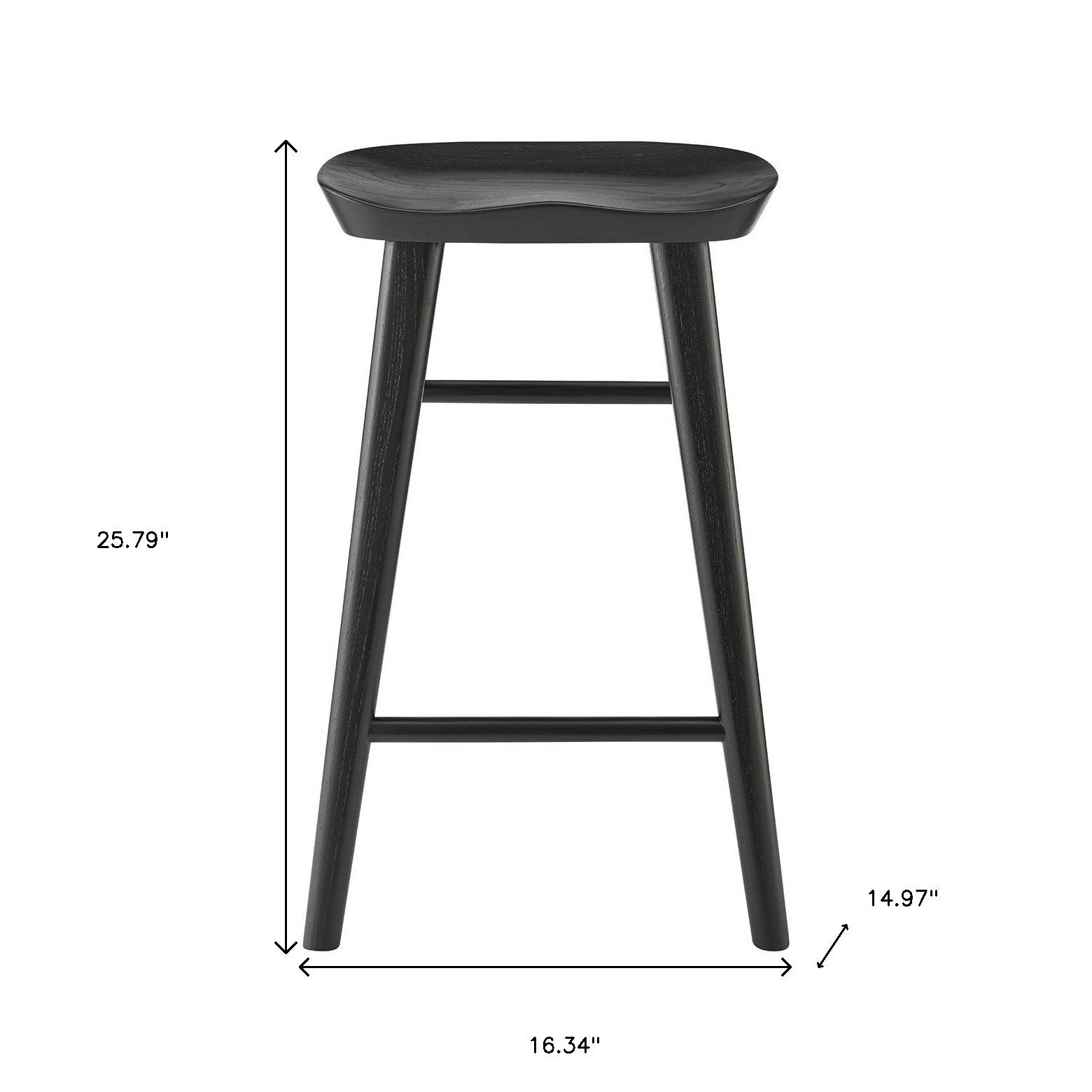 26" Black Solid Wood Backless Counter Height Bar Chair