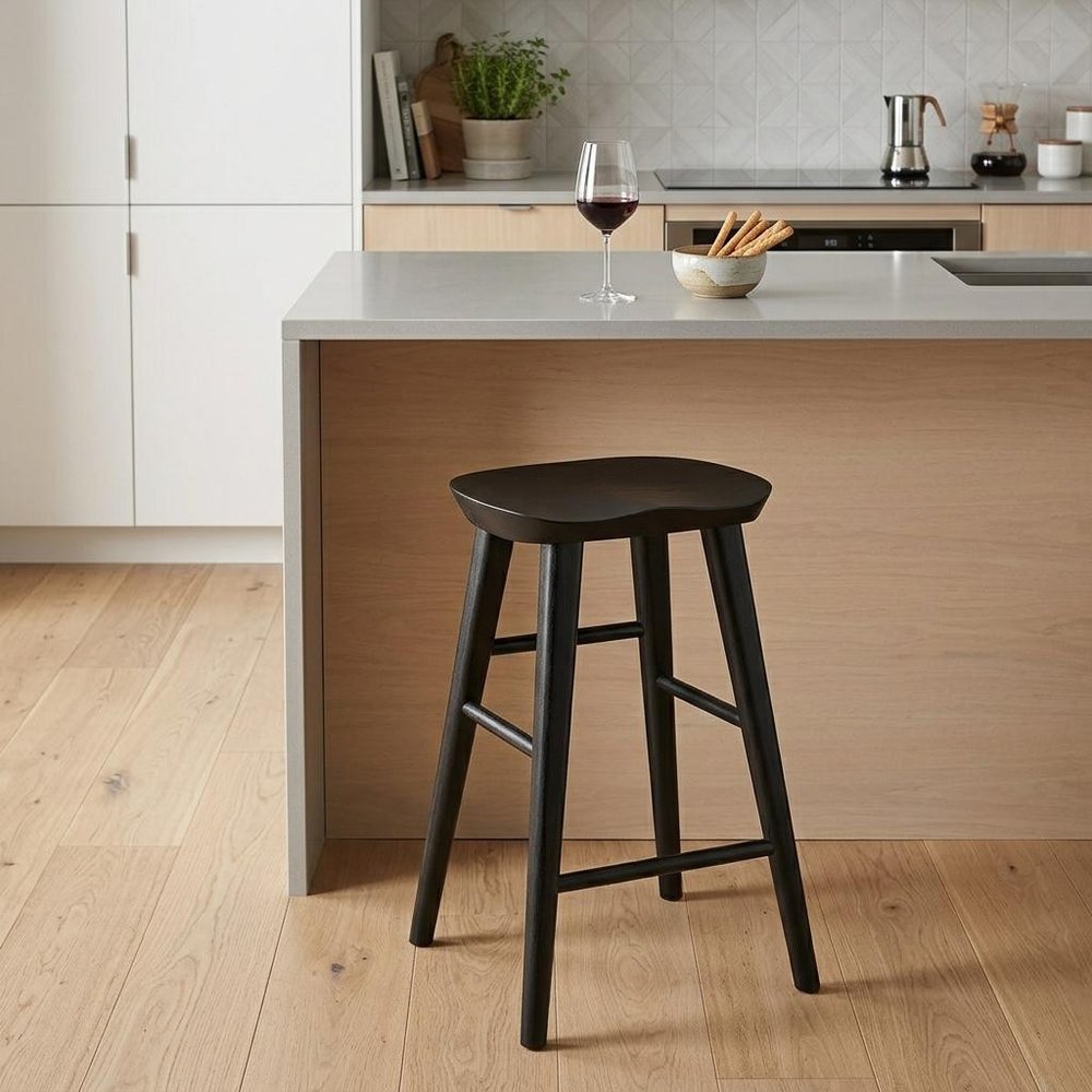 25" Black Solid Wood Backless Counter Height Bar Chair