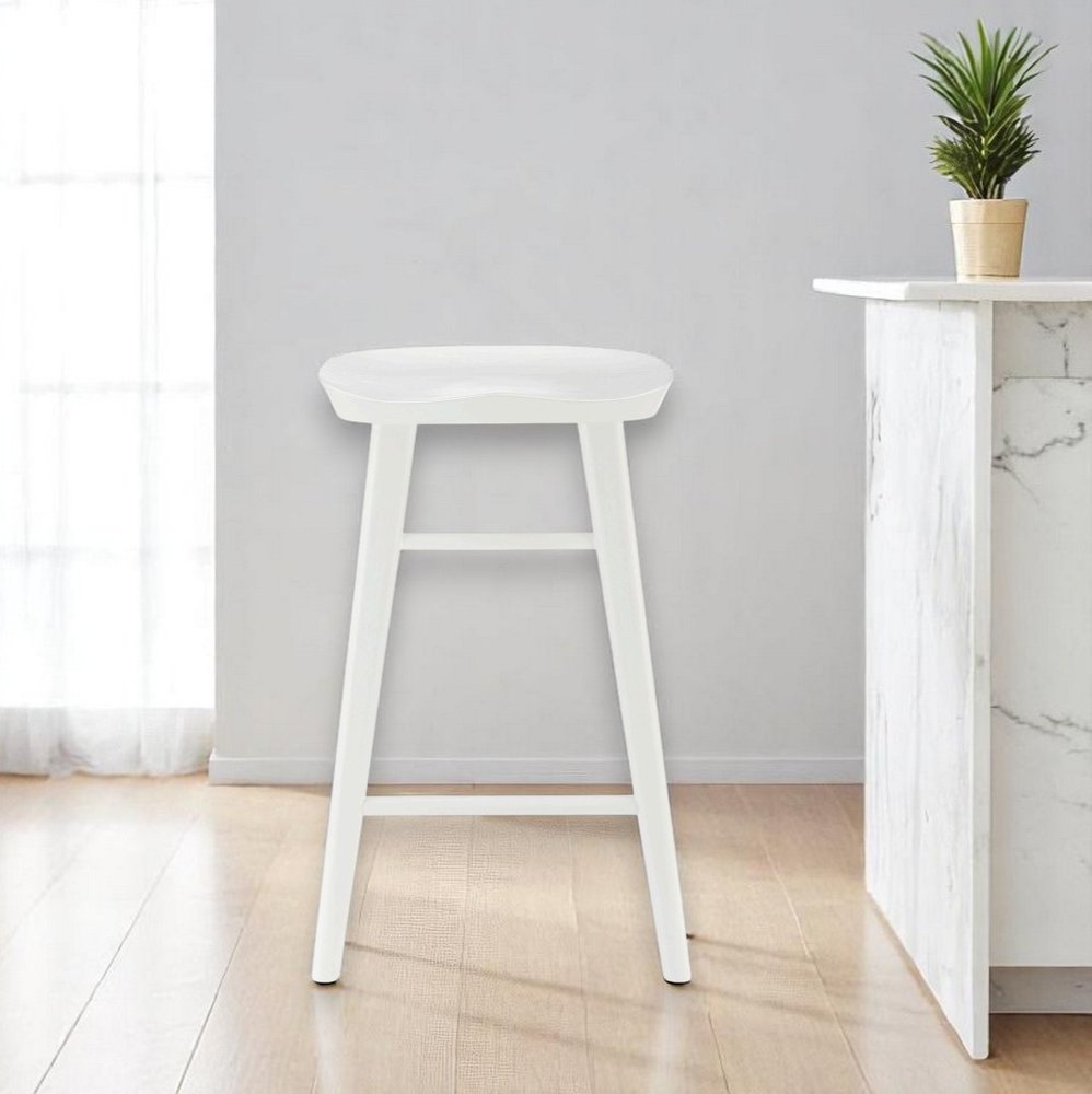 26" White Solid Wood Backless Counter Height Bar Chair