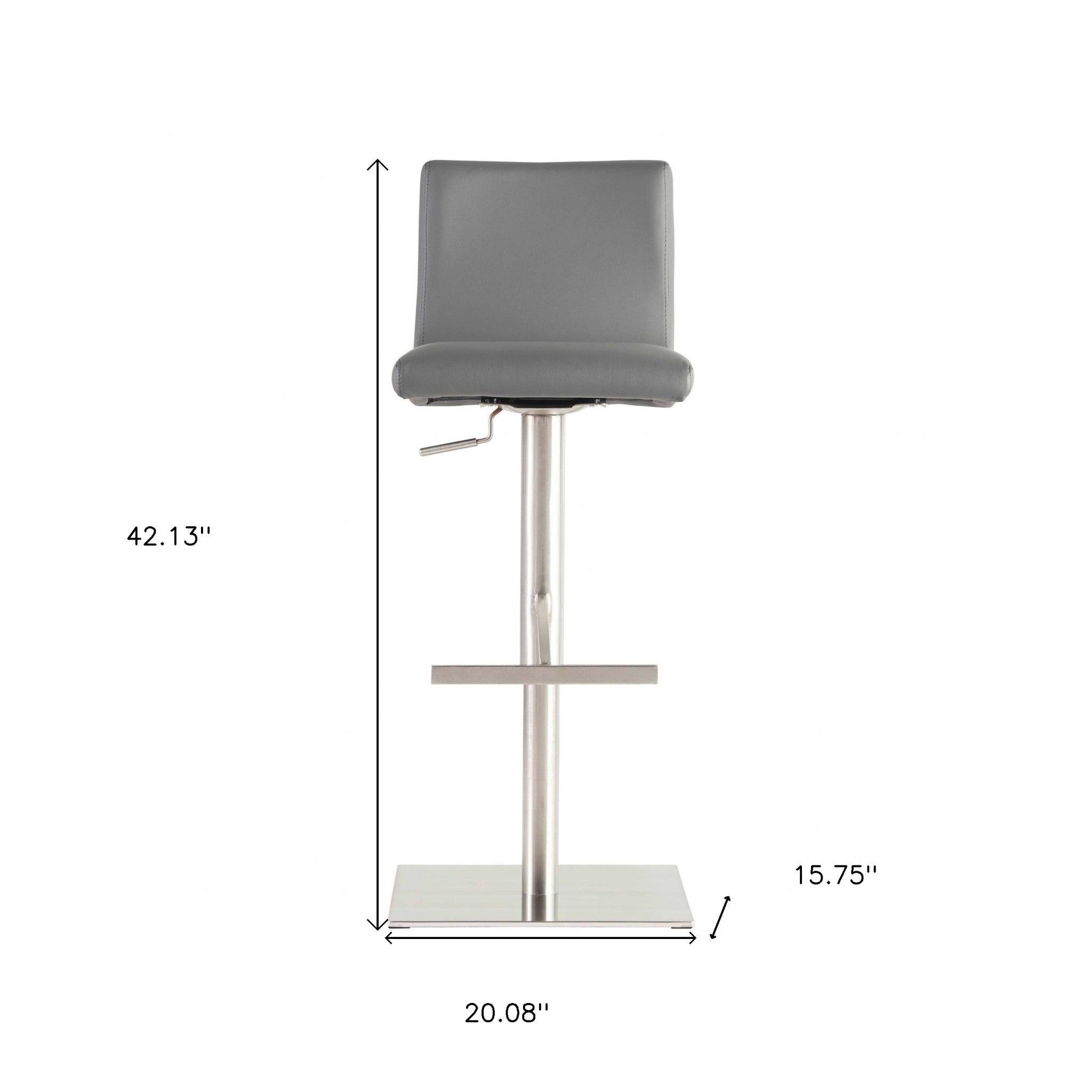 Gray And Silver Steel Low Back Bar Height Swivel Bar Chair