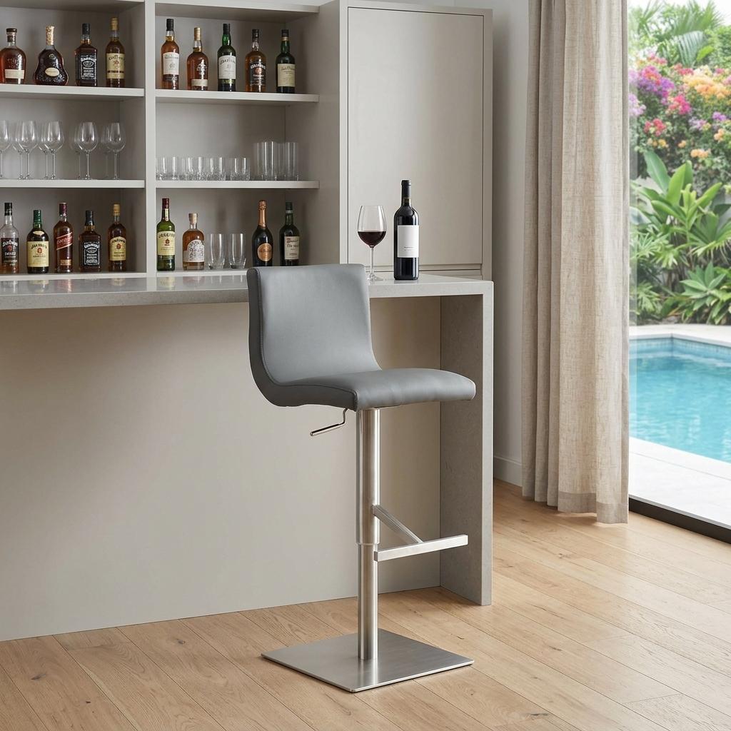Gray And Silver Steel Low Back Bar Height Swivel Bar Chair