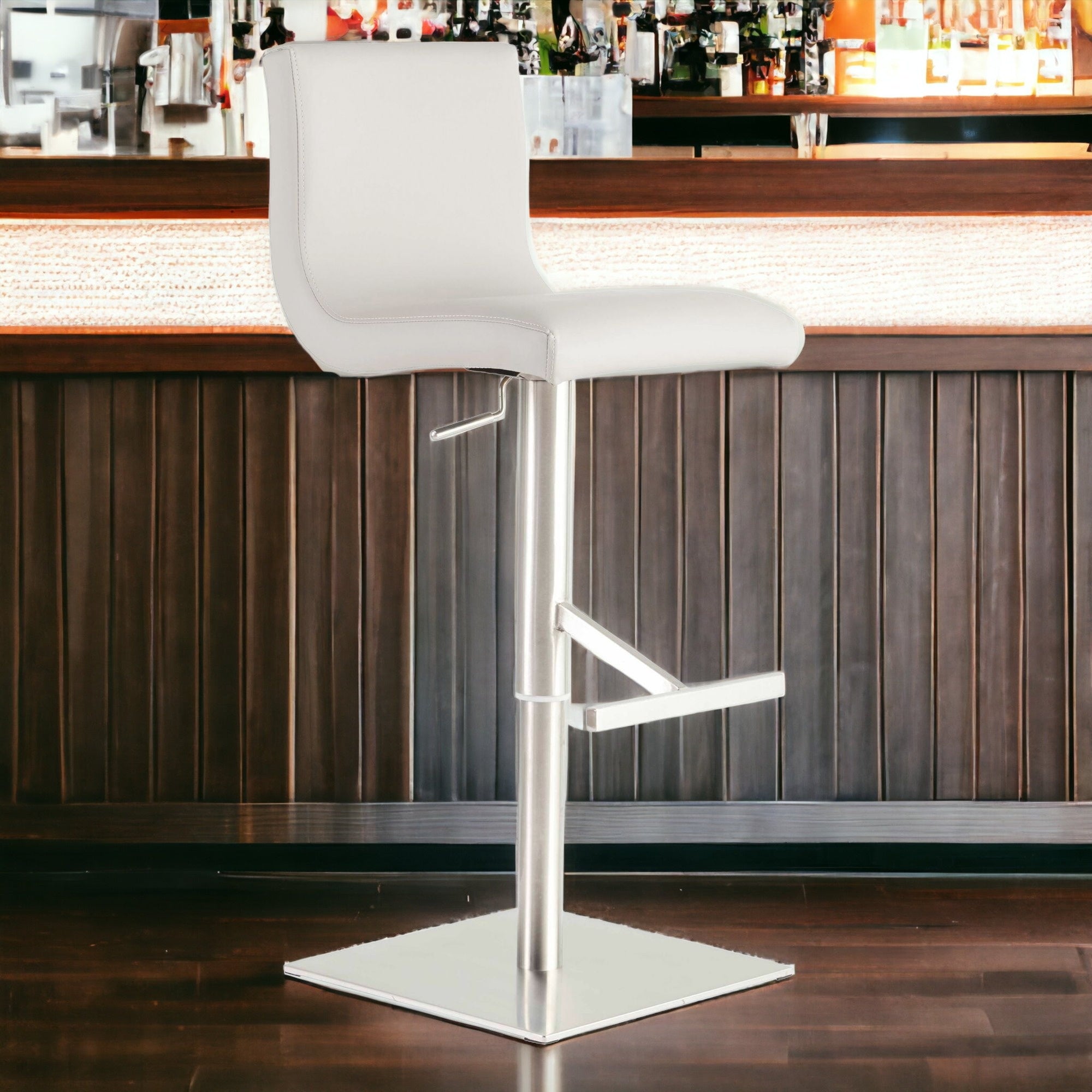 32" White And Silver Steel Swivel Low Back Bar Height Bar Chair