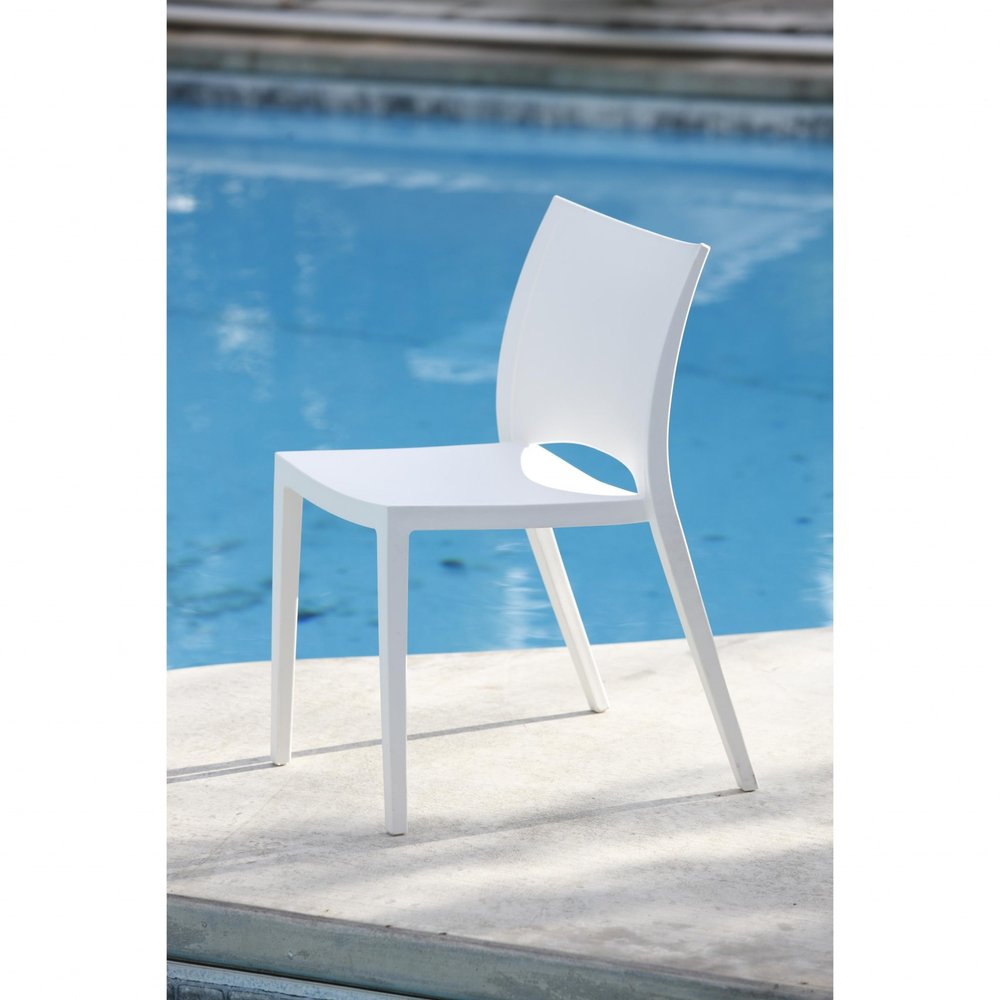 Set of Two White Heavy Duty Plastic Outdoor Stacking Dining Chairs